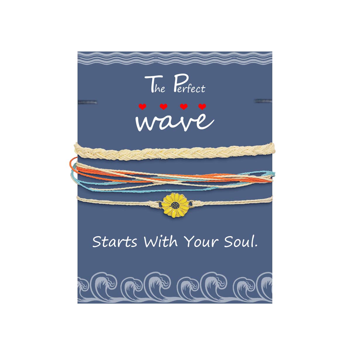 3-Pack Adjustable VSCO String Wave Bracelet - Bohemian Handcrafted Wax Line Friendship Bracelet for Women & Girls | Waterproof Beach Jewelry with Message Card | Perfect for Summer, Festivals & Gifts