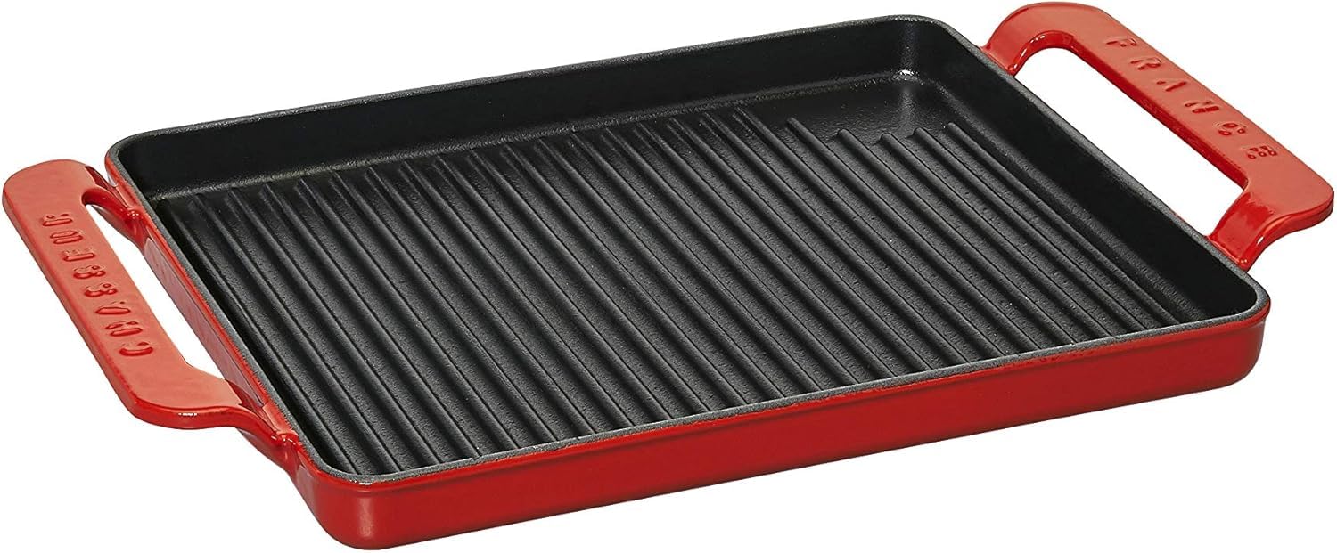 Chasseur 26cm Ruby Red Cast Iron Skillet - 18.2 x 10.7 x 1.7 Inch Heavy Duty French Oven - Perfect for Searing, Baking & Stovetop to Oven Cooking