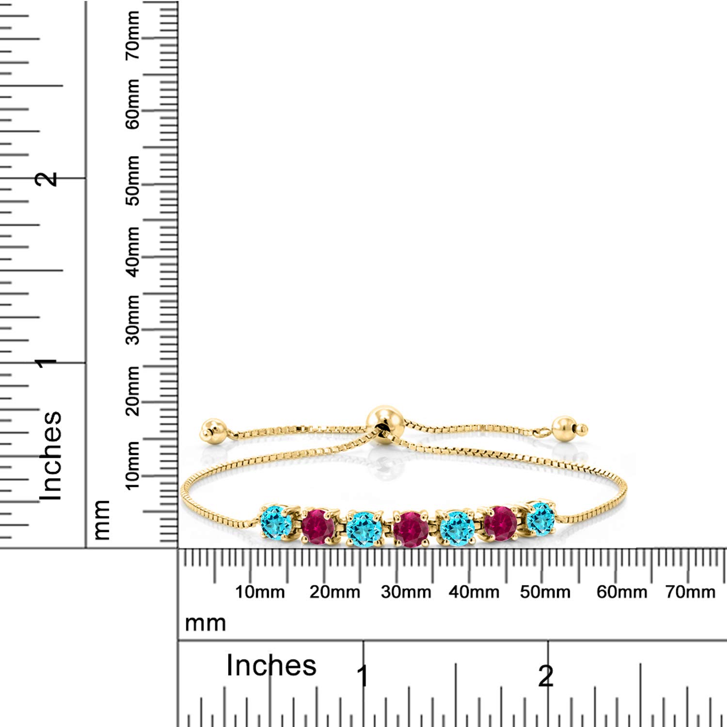 3.20 Ct Swiss Blue Topaz & Red Created Ruby 18K Yellow Gold Plated Silver Bracelet for Women - Elegant Gemstone Jewelry for Parties, Weddings & Special Occasions