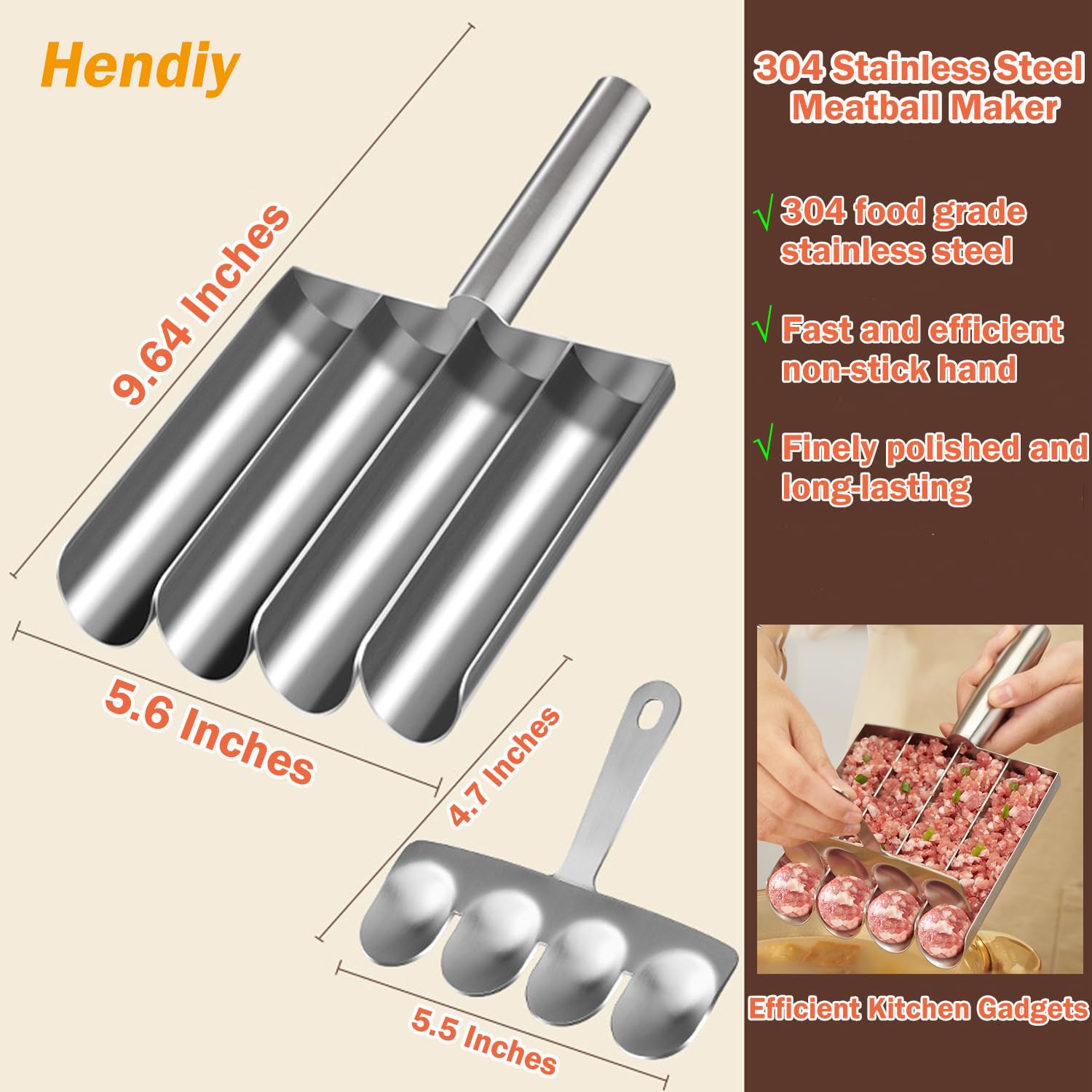 **4-in-1 Stainless Steel Meatball Maker Tool – Meatball Scoop & Mold Set with Spoon (4 Tubes) – Perfect for Homemade Meatballs, Burgers, and Meatloaf – Ideal for Home Chefs & Meal Prep**