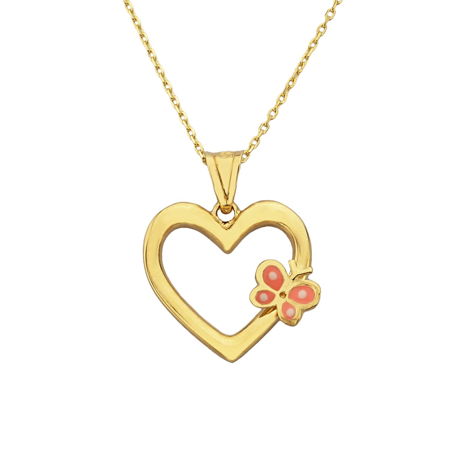 14K Solid Gold Heart Necklace for Women - Dainty Open Heart Pendant Charm, Handmade Jewelry with Butterfly Accent | Perfect Christmas, Birthday Gift for Her, Mom, Girlfriend | Ideal for Date Nights, Anniversaries & Special Occasions