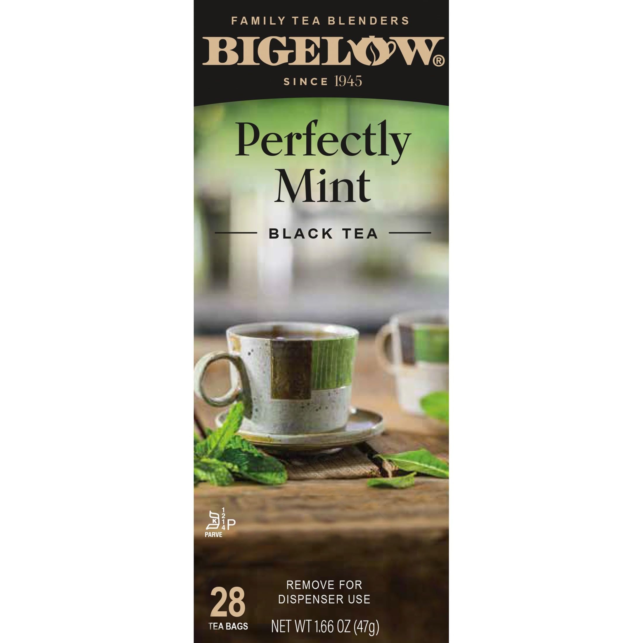 Bigelow Perfectly Mint Black Tea Bags - 100 Count, Caffeine-Free Herbal Tea for Relaxation & Digestion | Ideal for Afternoon Tea, Stress Relief & Bedtime Soothing