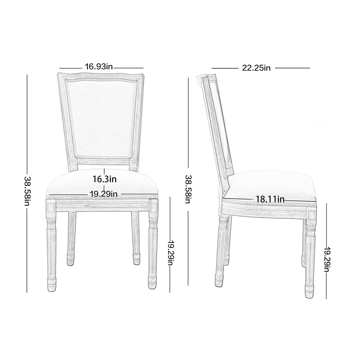 Nrizc Farmhouse Dining Chairs Set of 4 - French Countryside Square Back Bistro Chairs with Brown Wood Legs in Dark Grey | Perfect for Dining Room, Kitchen, Living Room & Restaurant Decor