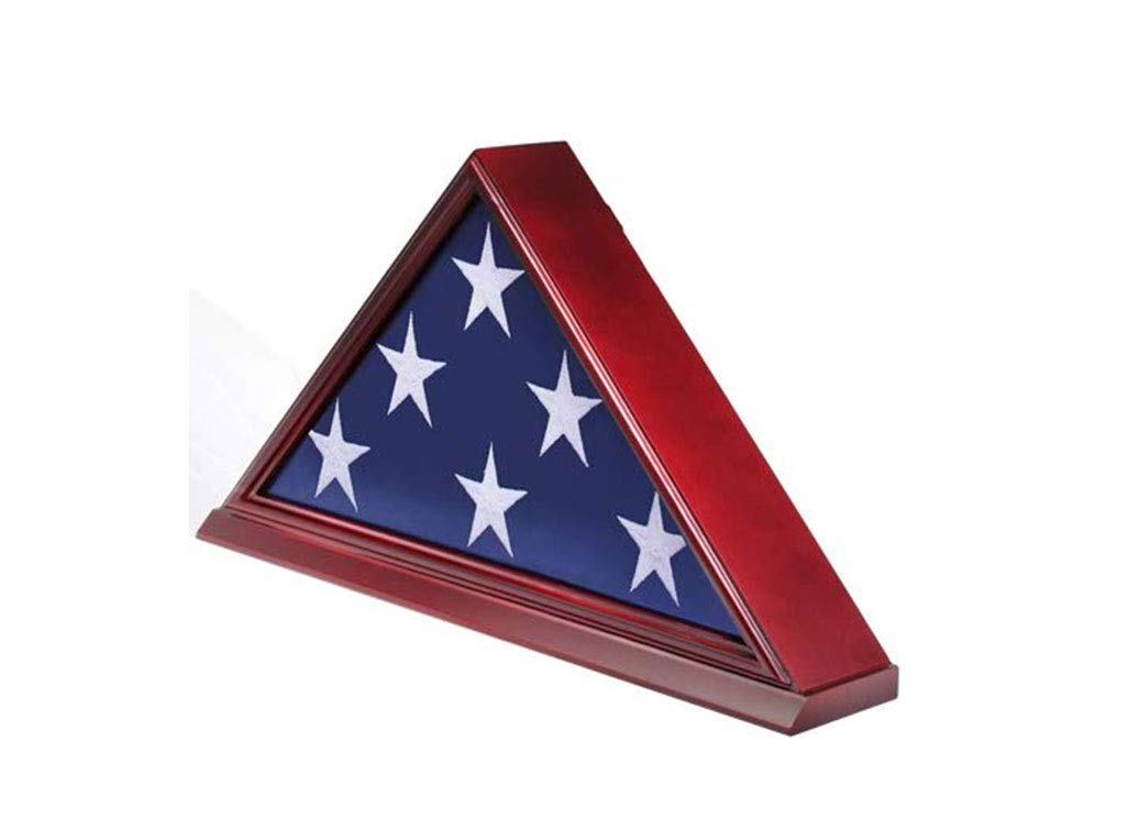 Veteran Memorial Flag Display Case Frame Stand - Cherry Finish for 5' X 9.5' American Flag | Wall Mounted Flag Holder for Home, Office & Military Tribute