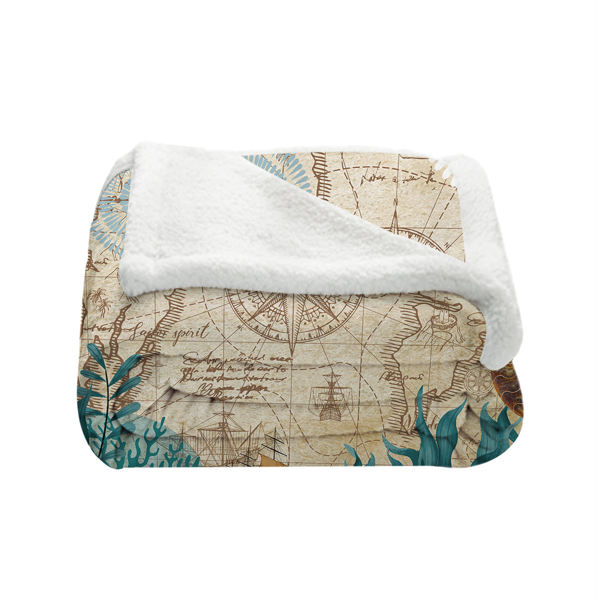 Cozy Nautical Chart Sherpa Blanket - Ultra Soft & Warm Throw Blanket for Bed, Couch, and Travel - Perfect for Winter, Camping, and Gifts