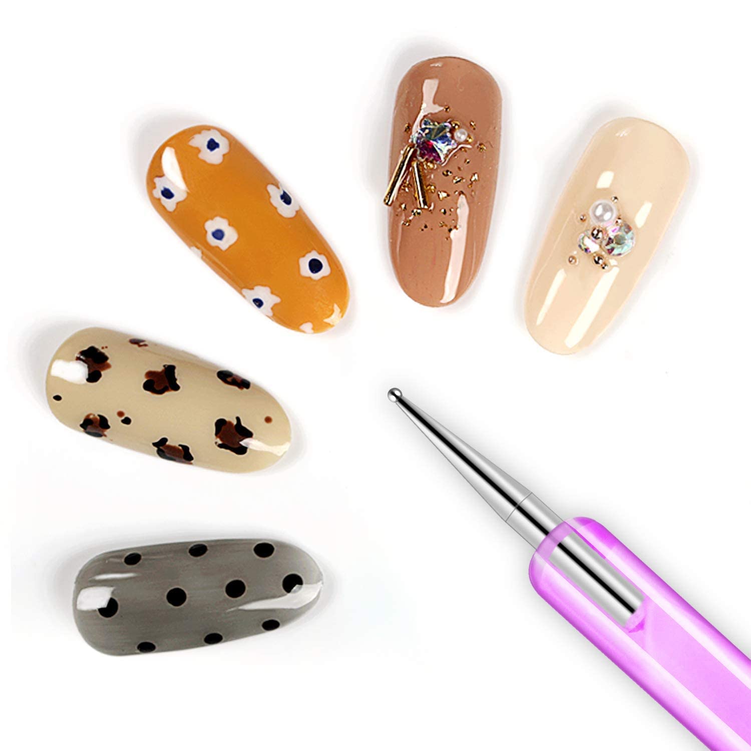 5-Piece Double Ended Dotting Tools Set for Nail Art - 2-Way Dotting Pens, Marbleizing & Manicure Dotting Tools, Embossing Stylus for Painting (Multi-Colored) - Perfect for DIY Nail Designs, Acrylic Painting & Craft Projects