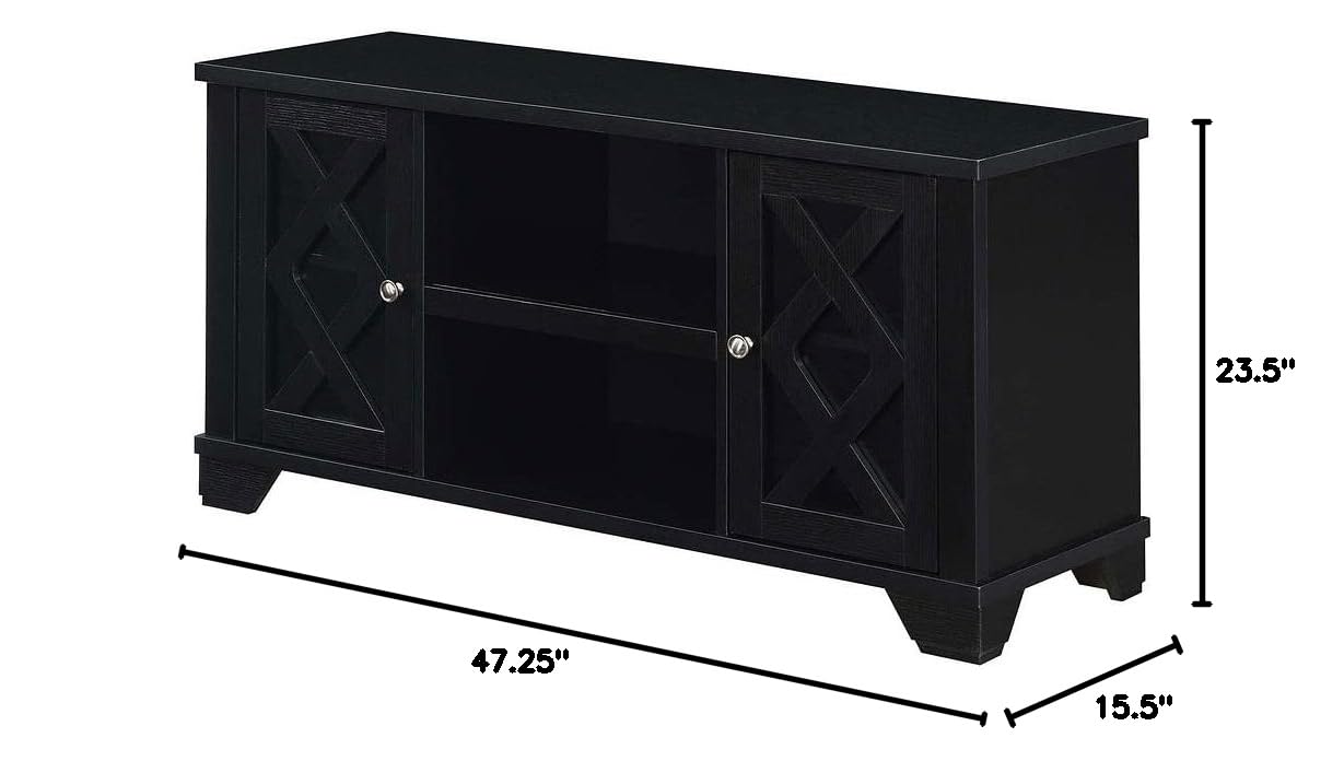 Convenience Concepts Gateway 47.25 Inch TV Stand - Traditional Black Entertainment Center with Storage Cabinets & Shelves for Living Room, Office | Perfect for Family Movie Nights & Home Theater Setup
