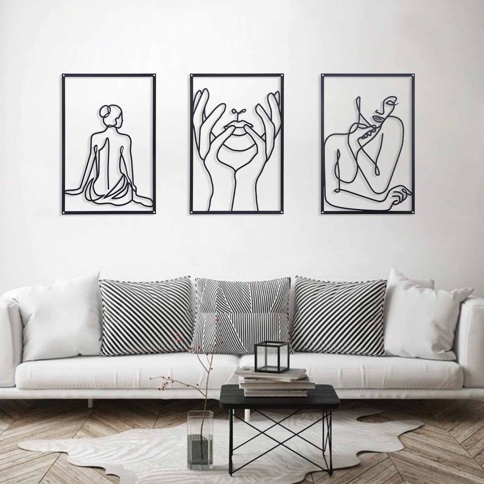 Modern Abstract Female Body Line Art Metal Wall Decor Set of 3 - Iron Wall Sculpture for Bedroom & Living Room - Black - Perfect for Home Decor, Housewarming Gifts & Contemporary Interior Design