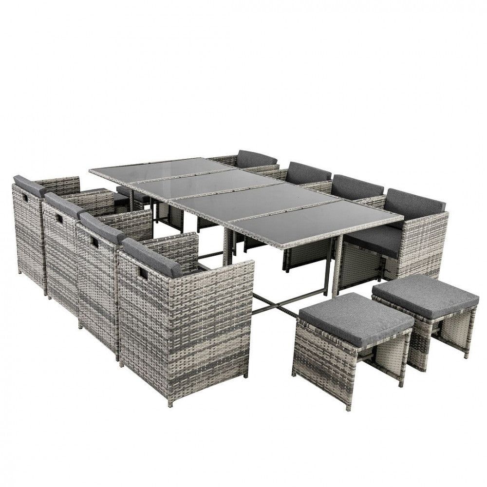 13-Piece Outdoor Dining Set in Grey - Perfect for Patio, Garden, and Backyard Entertaining | Bali Collection