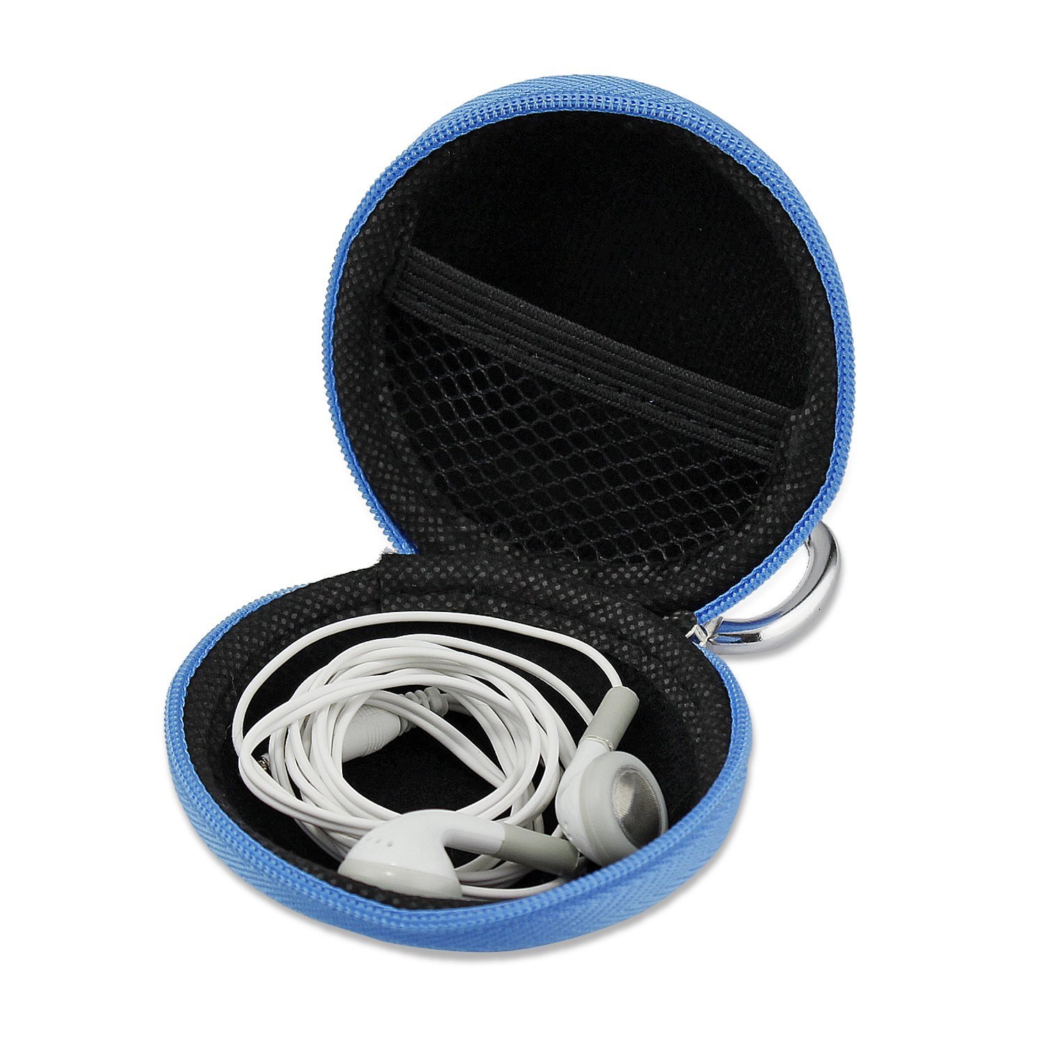 Aussel 3 Pack Tiny Portable Multi-Color Wired Earbuds with Hard EVA Carrying Case & Metal Hook - Lightweight Headphones for Running, Gym, Travel, Commuting (Black/White/Red)