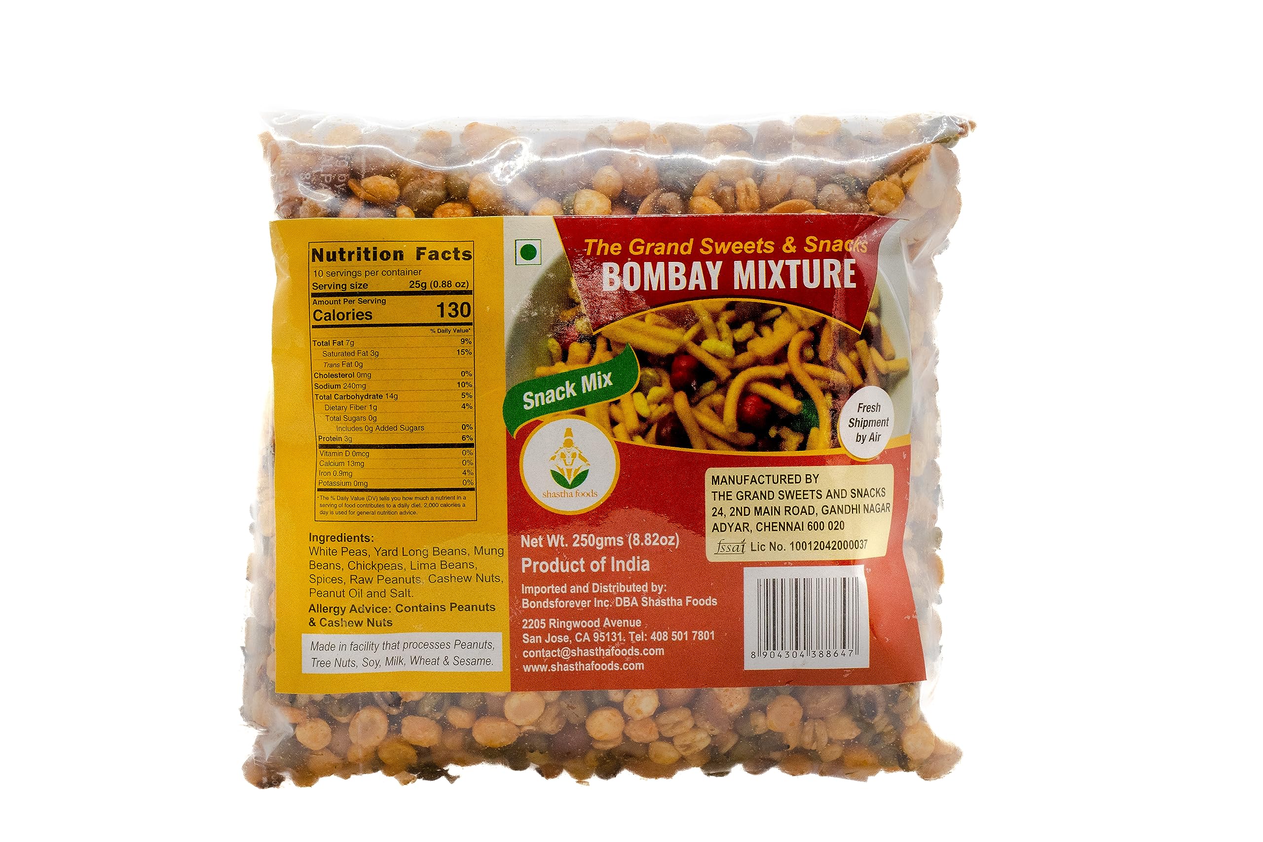 Grand Sweets and Snacks Bombay Mixture - Authentic Indian Snack (Pack of 2, 250g Each) | Perfect for Parties, Movie Nights & Tea Time Snacking