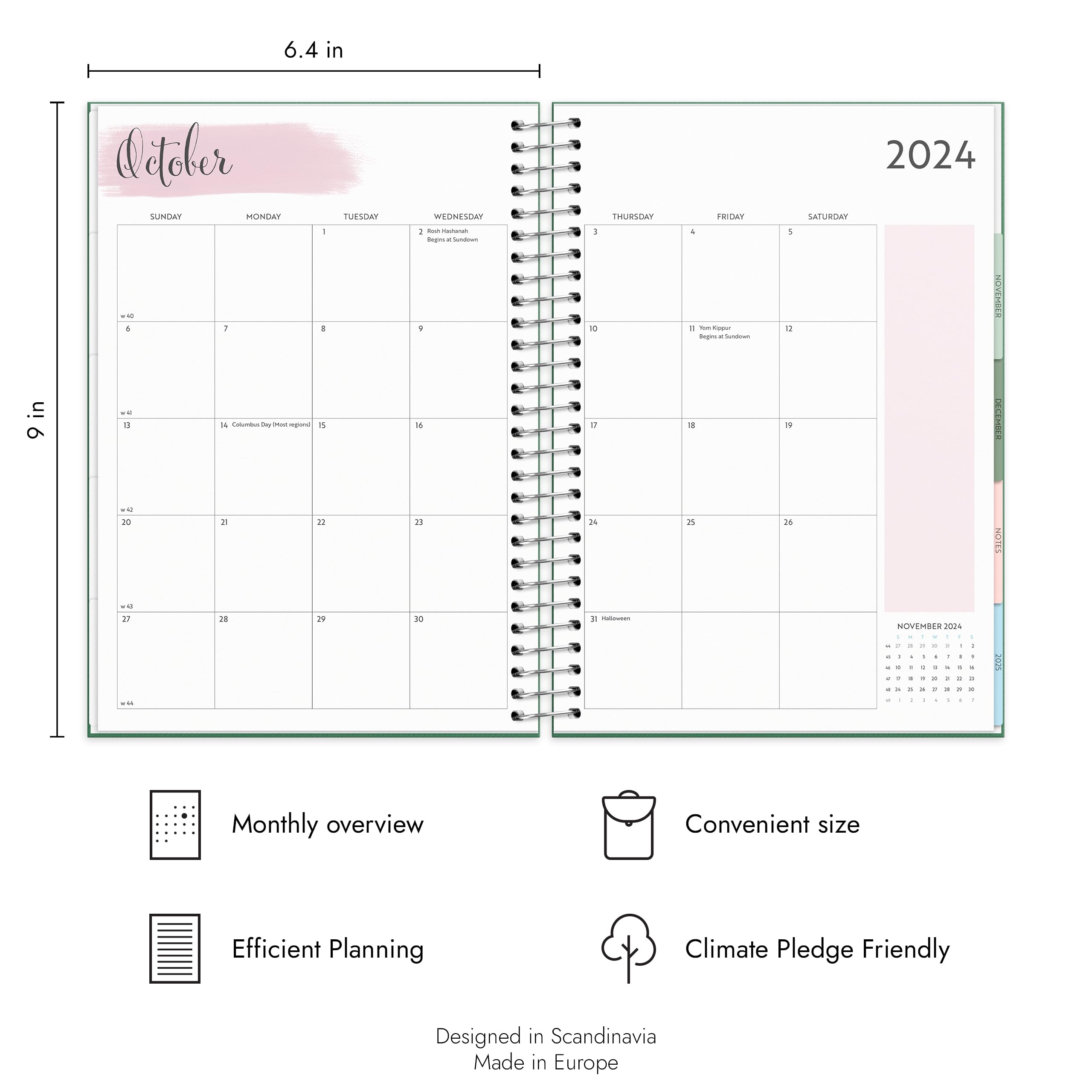 Burde Planner 2024-2025 - Green Hardcover Life Organizer with Silver Spiral Binding | Daily Weekly Monthly Planner & Scheduler | Thick Paper | Perfect for Work, School, and Personal Goal Tracking