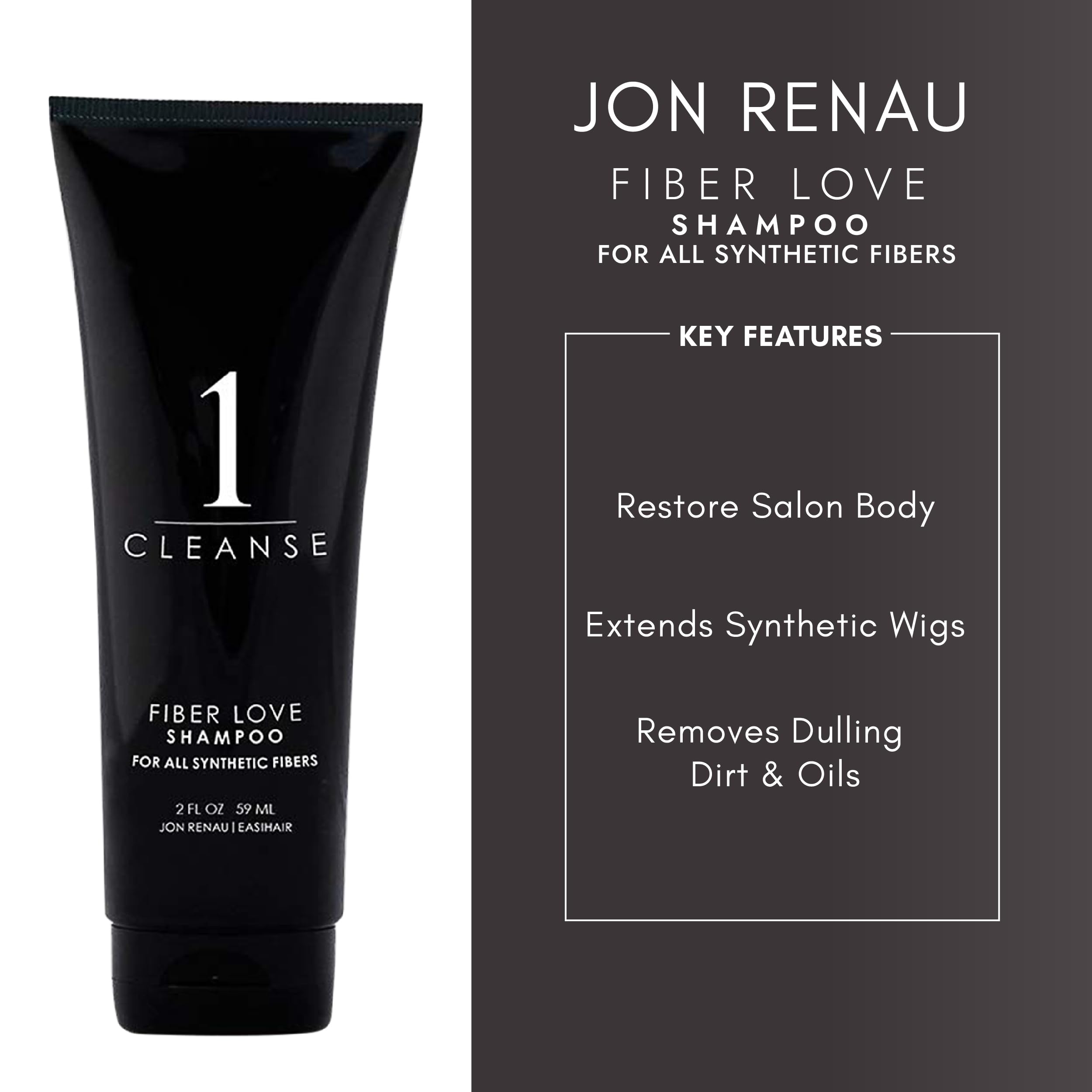 Jon Renau Synthetic Fiber Wig Shampoo - 2.5oz Travel Size for Human Hair Wigs & Extensions | Gentle Cleansing for Daily Use & On-The-Go Care
