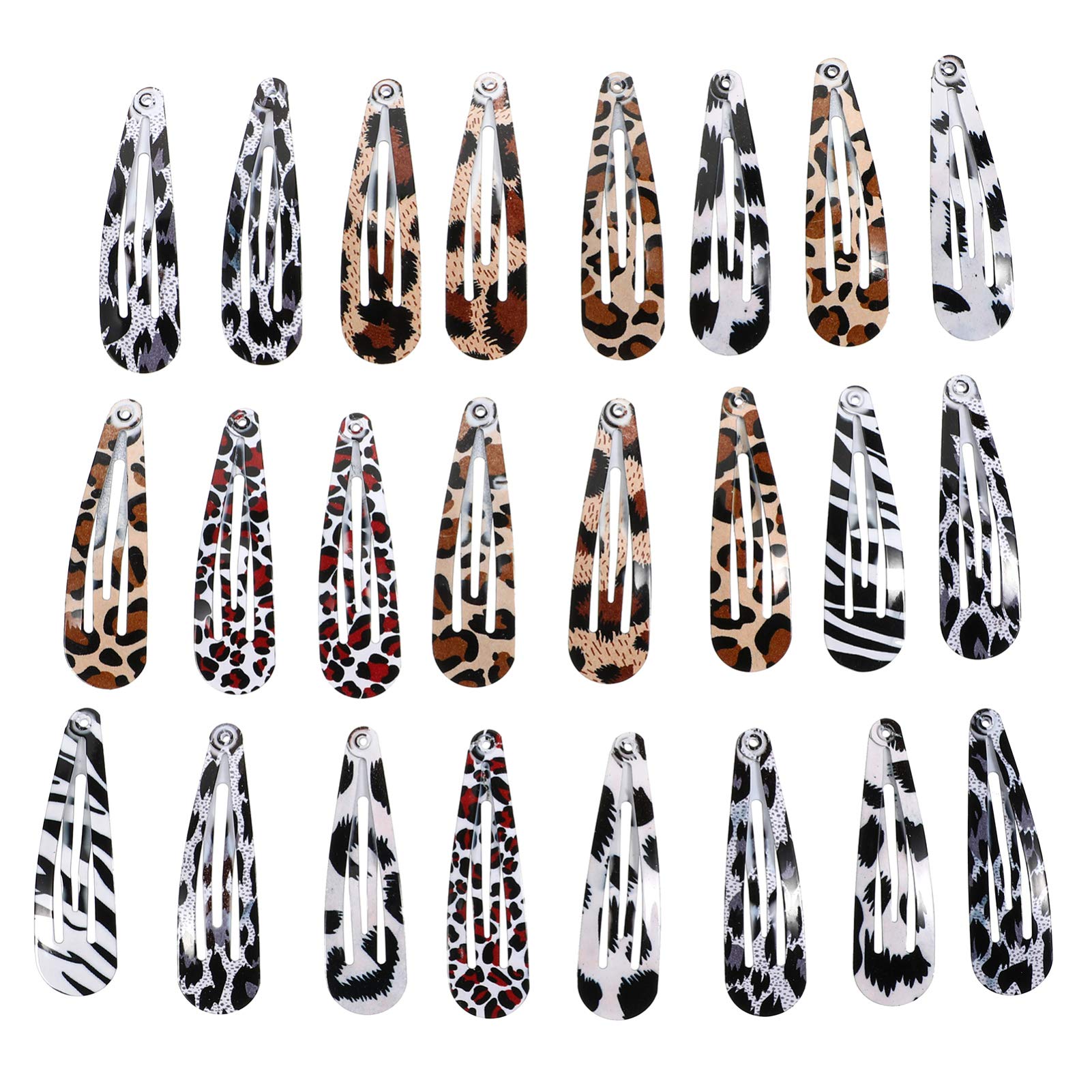 FRCOLOR 24pcs Leopard Print Snap Hair Clips - Non-Slip Metal Geometric Barrettes for Women & Girls - Perfect for School, Work, Parties & Everyday Hair Styling Accessories