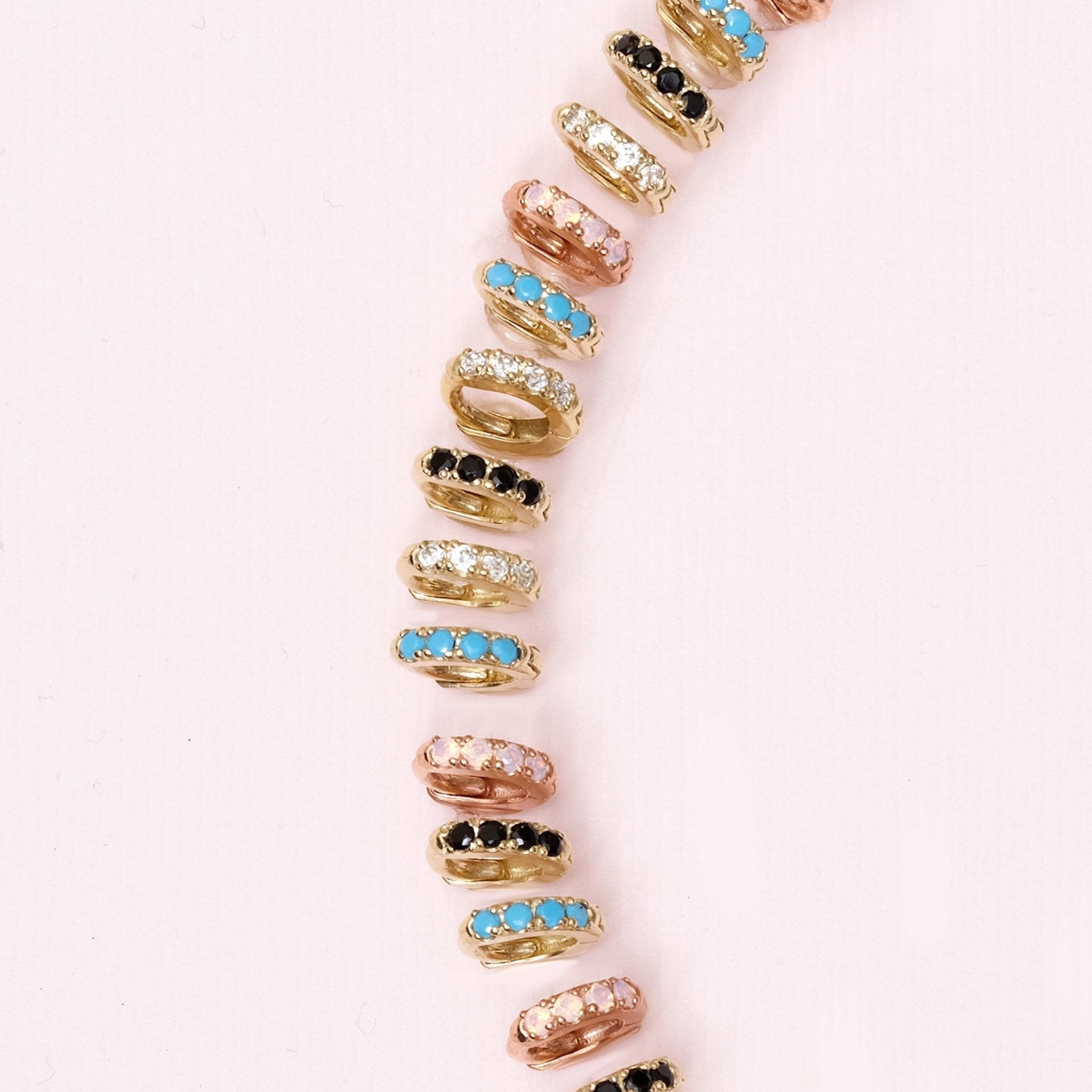 14K Solid Yellow Gold Opal Pavé Studded Huggie Earrings | Elegant & Dainty Hoop Earrings for Women | Perfect for Parties, Weddings & Everyday Wear