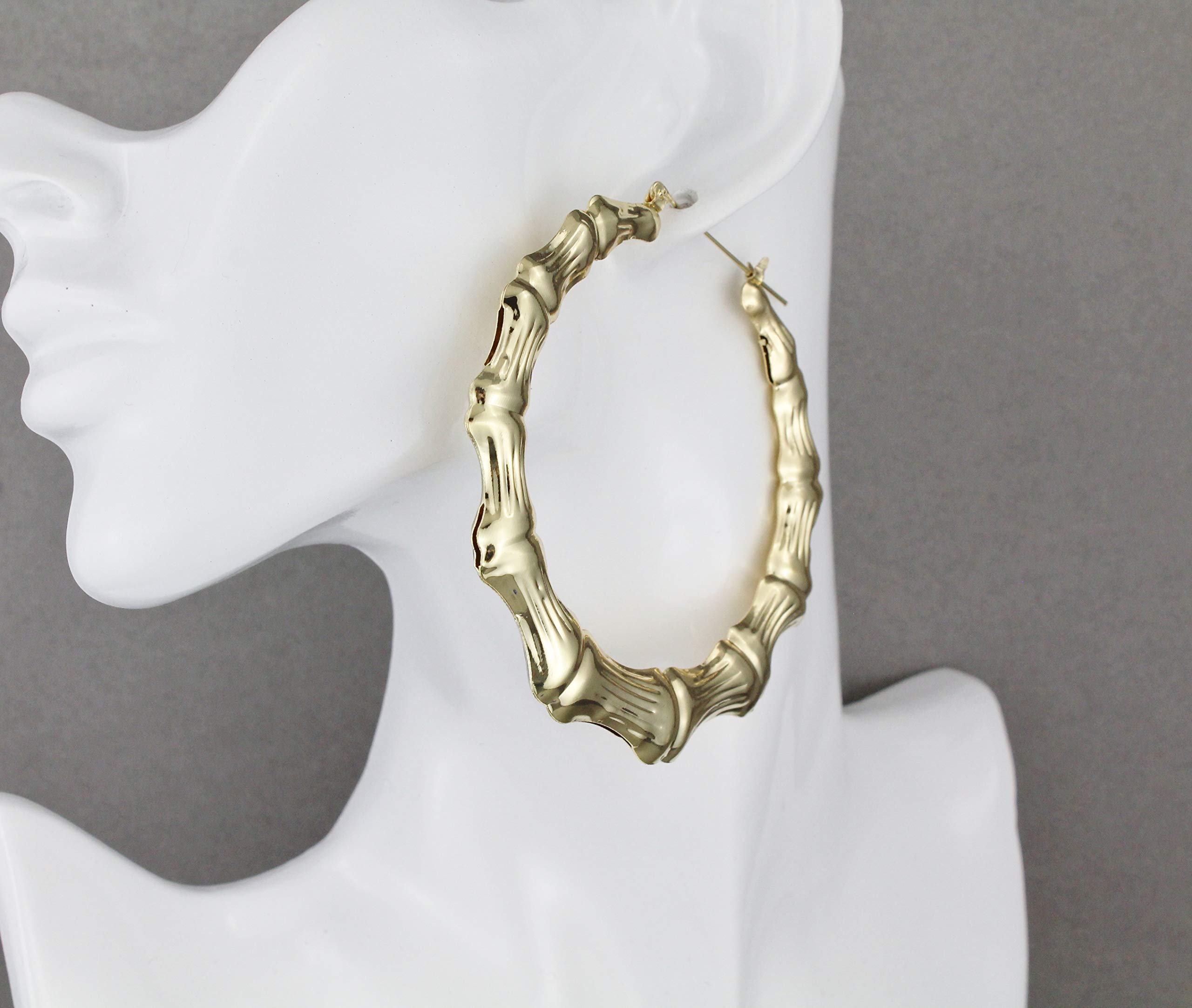 Gold Tone Bamboo Hoop Earrings - 3.25 Inch Large Hollow Metal Door Knocker Hoops for Women | Perfect for Parties, Weddings & Everyday Fashion Accessories