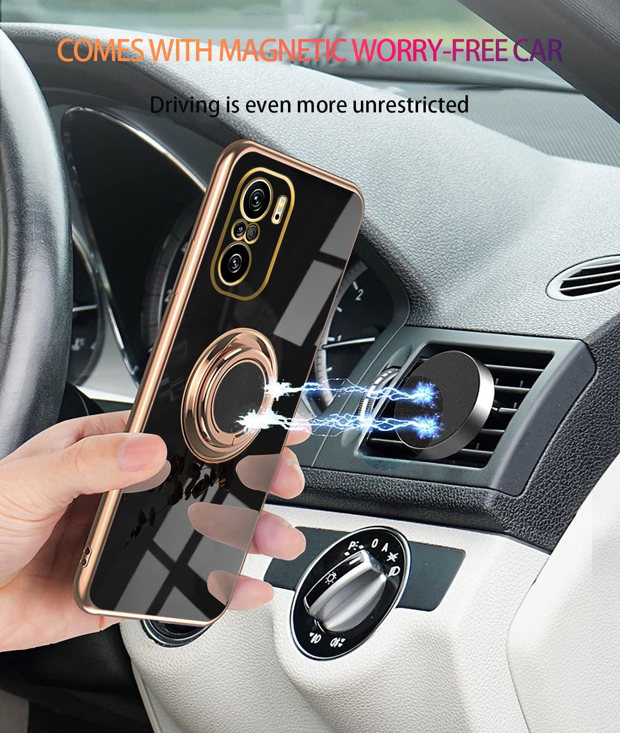 **Magnetic Ring Holder Case for Xiaomi Poco F3 & Mi 11i - Shockproof Silicone Cover with Luxury Slim Design (Green/Black) - Perfect for Hands-Free Viewing & Secure Grip**