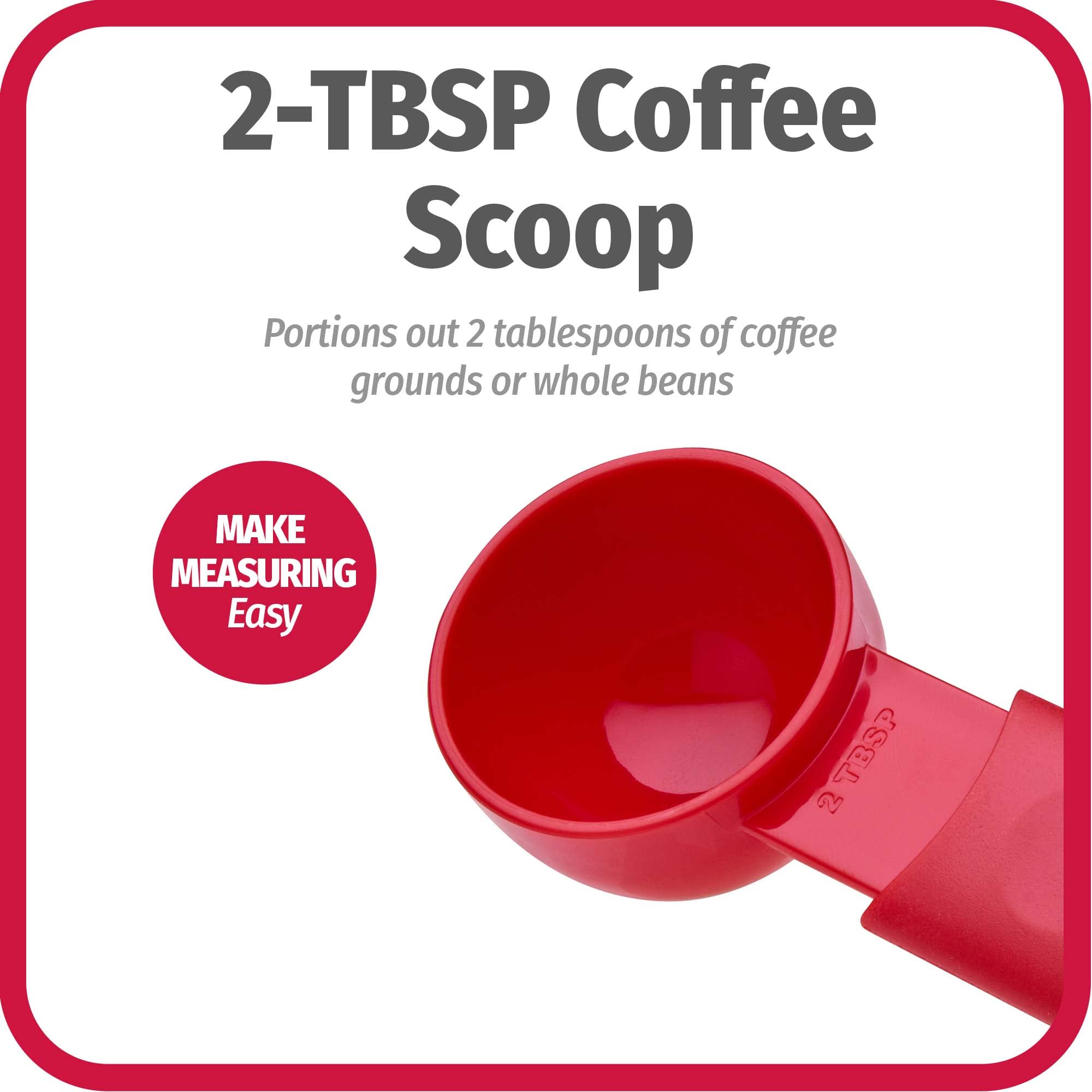 BRADSHAW INTERNATIONAL 12475 Red Coffee Measuring Scoop - 1 Tbsp Stainless Steel Scoop for Coffee, Tea, Protein Powder & Spices | Perfect for Kitchen, Coffee Shop & Baking