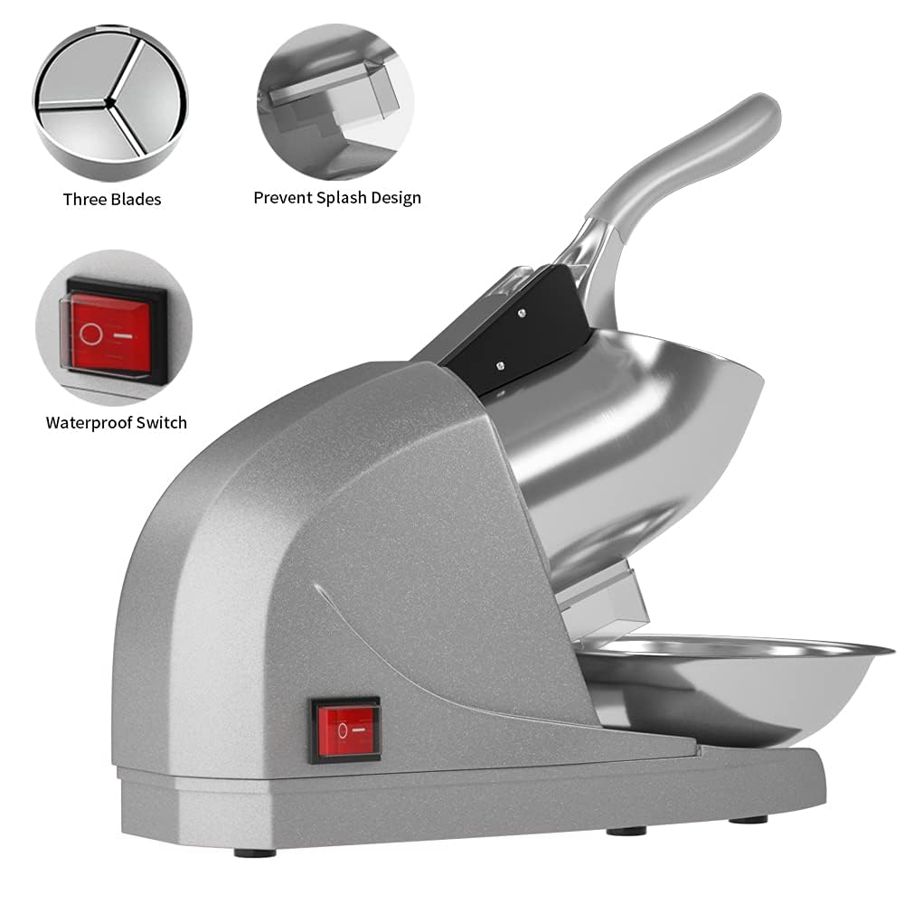 Electric Ice Crusher Machine with 3 Blades - 300W Stainless Steel Shaved Ice Maker for Home, Cafe, Hotel & Restaurant - Perfect for Cocktails, Smoothies, and Desserts