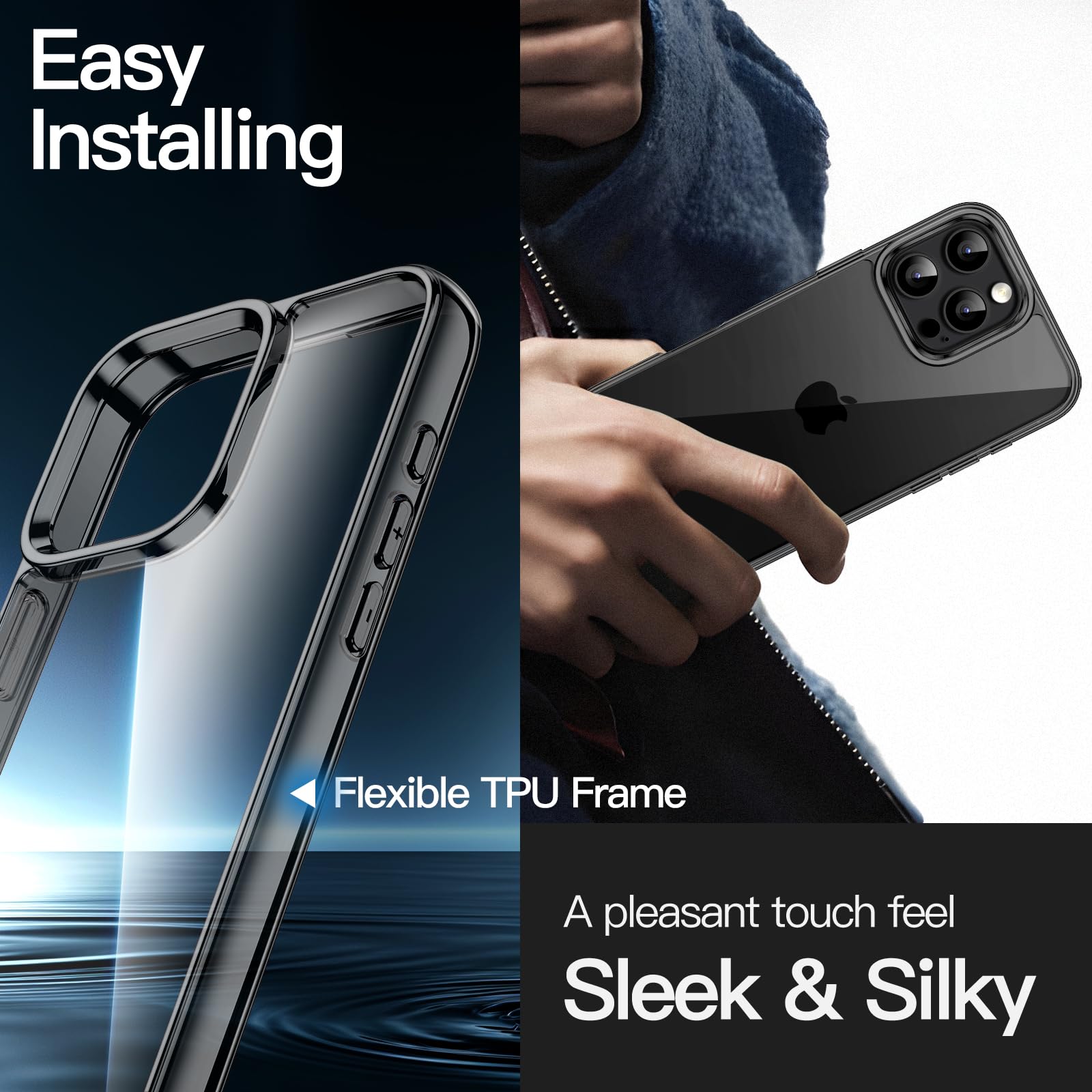 JETech Shockproof Clear Case for iPhone 16 Pro 6.3-Inch | Non-Yellowing Bumper Cover with Anti-Scratch Back Protection (Black) | Perfect for Everyday Use, Travel & Outdoor Activities