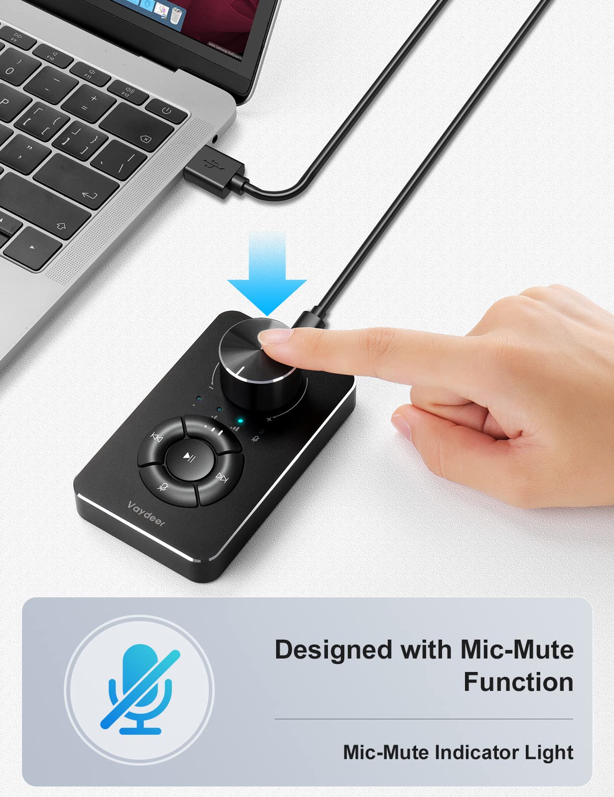 Vaydeer USB C Multimedia Controller Knob with Mic-Mute Function & Volume Limiter - Compatible with Windows 7/8/10/11 & Mac OS - Perfect for Podcasting, Streaming & Online Meetings