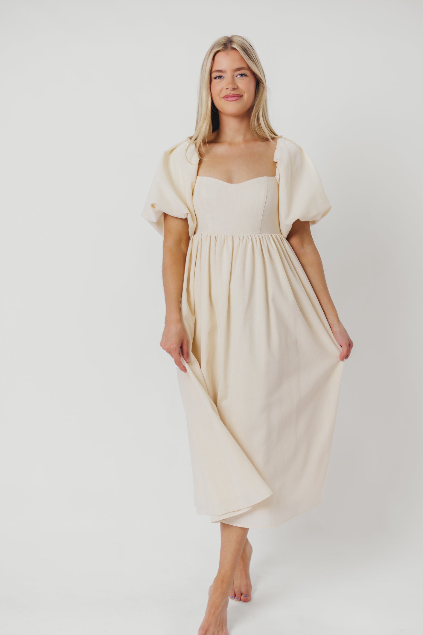 Stylish Hamilton Midi Dress in Ivory - Bump Friendly Maternity Dress for Women | Perfect for Baby Showers, Weddings & Special Occasions