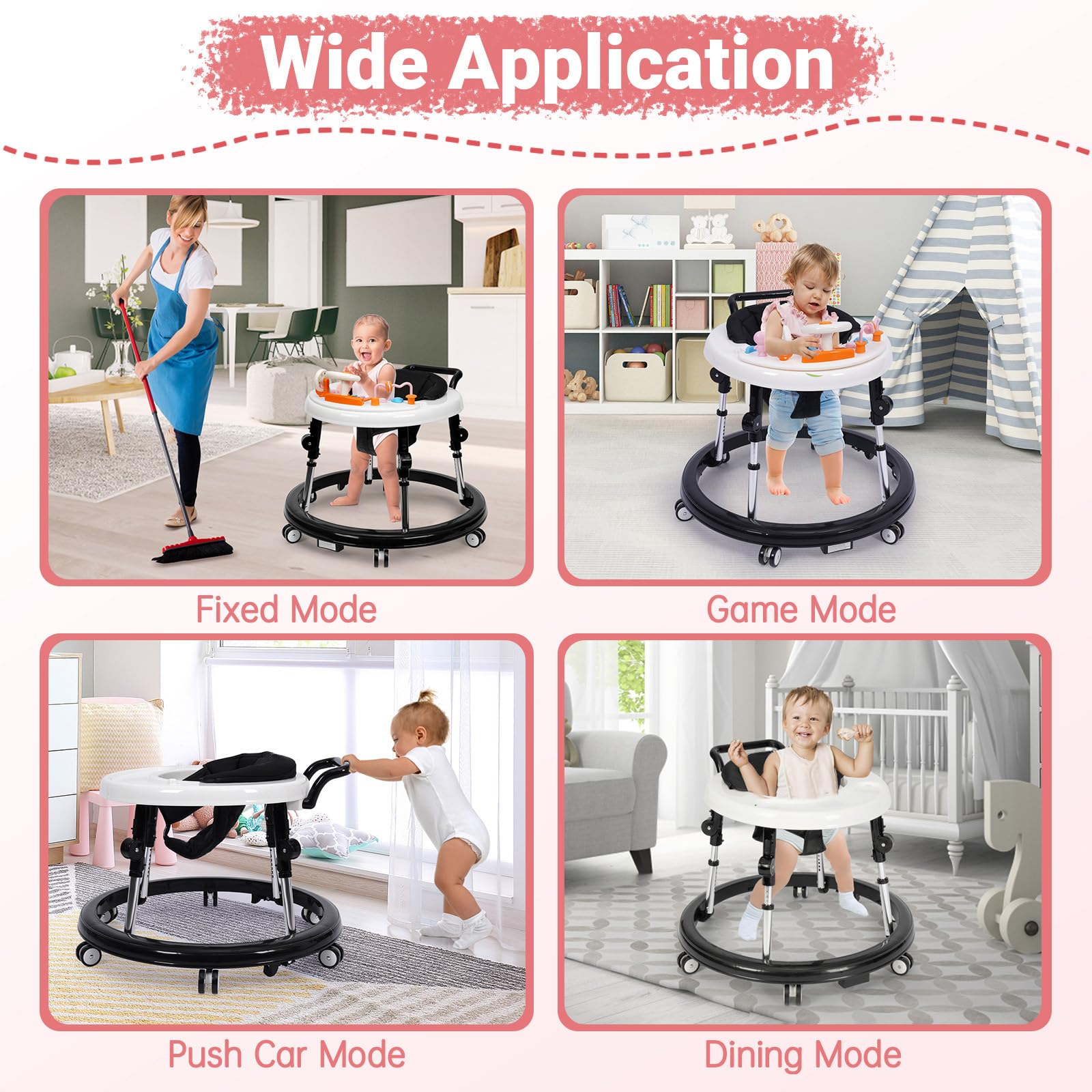 Foldable Baby Walker with Music & Lights - Adjustable 9 Height Levels, Wheels for Easy Mobility - Activity Center for Boys & Girls 7-18 Months - Perfect for Learning to Walk & Indoor Playtime