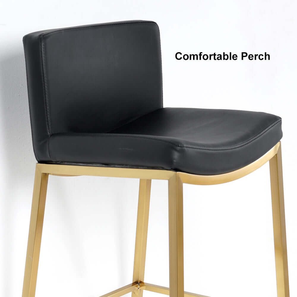 Modern Black Faux Leather Counter Height Bar Stools Set of 2 with Back Support & Footrest - Perfect for Kitchen Island, Breakfast Nook, and Home Bar Decor
