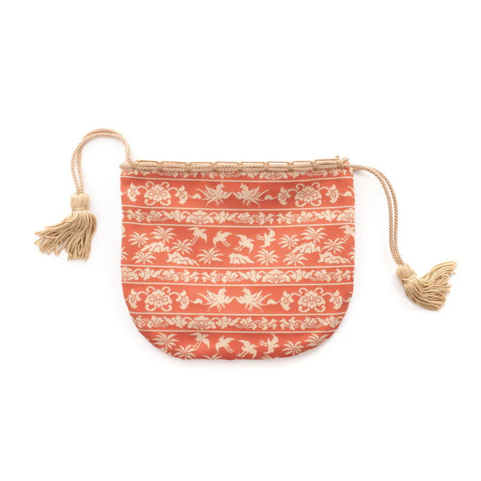 Nishijin Ori Small Drawstring Bag - Bird & Rose Design | Authentic Japanese Traditional Craft Purse Made in Kyoto | Perfect for Gift, Cosmetics & Jewelry Storage