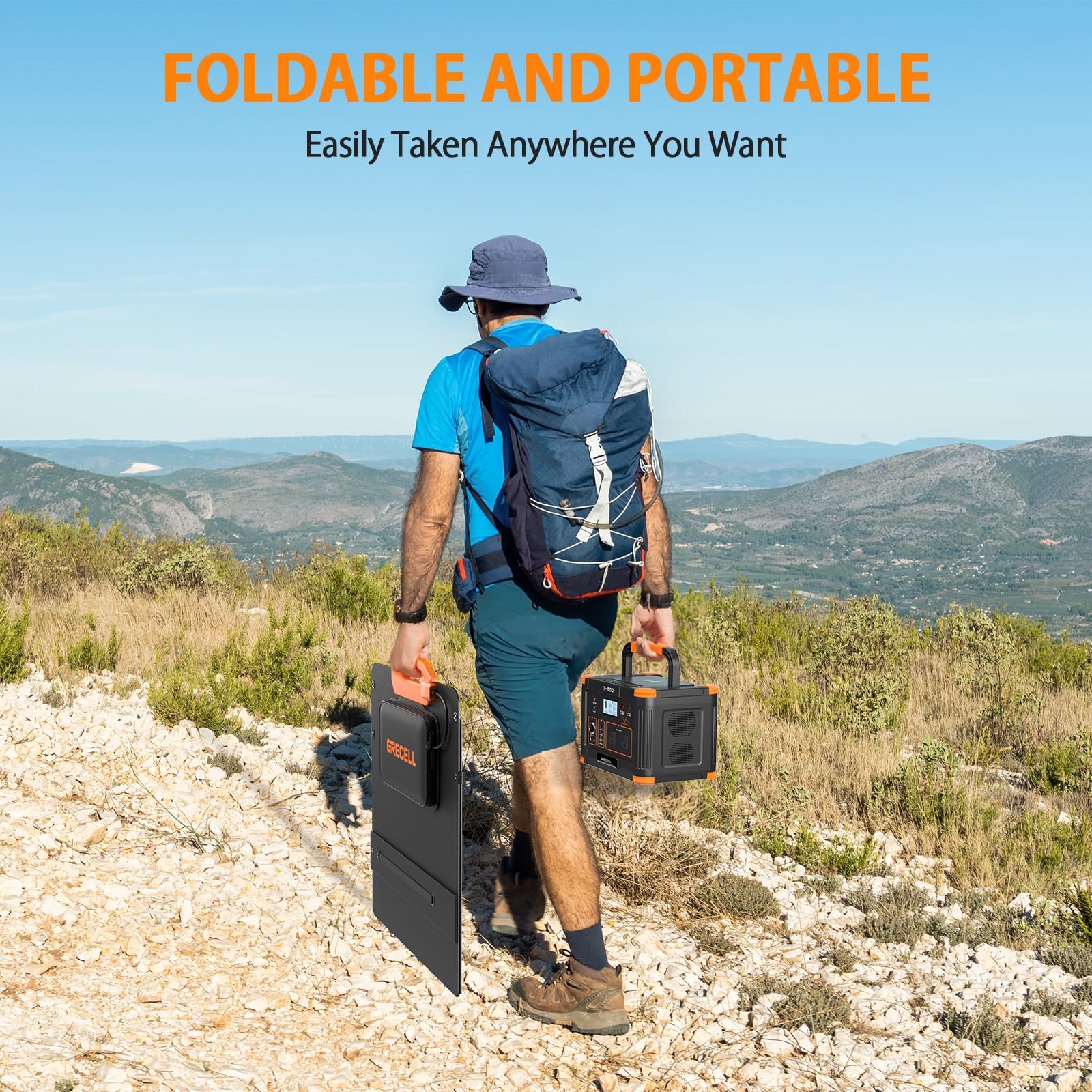 Grecell 100W Portable Foldable Solar Panel with Fast Charging - 21.5V Solar Charger for Power Stations, Generators, RV, Van - Adjustable Kickstand & Durable Solar Cell for Outdoor Camping, Hiking, Emergency Power Supply