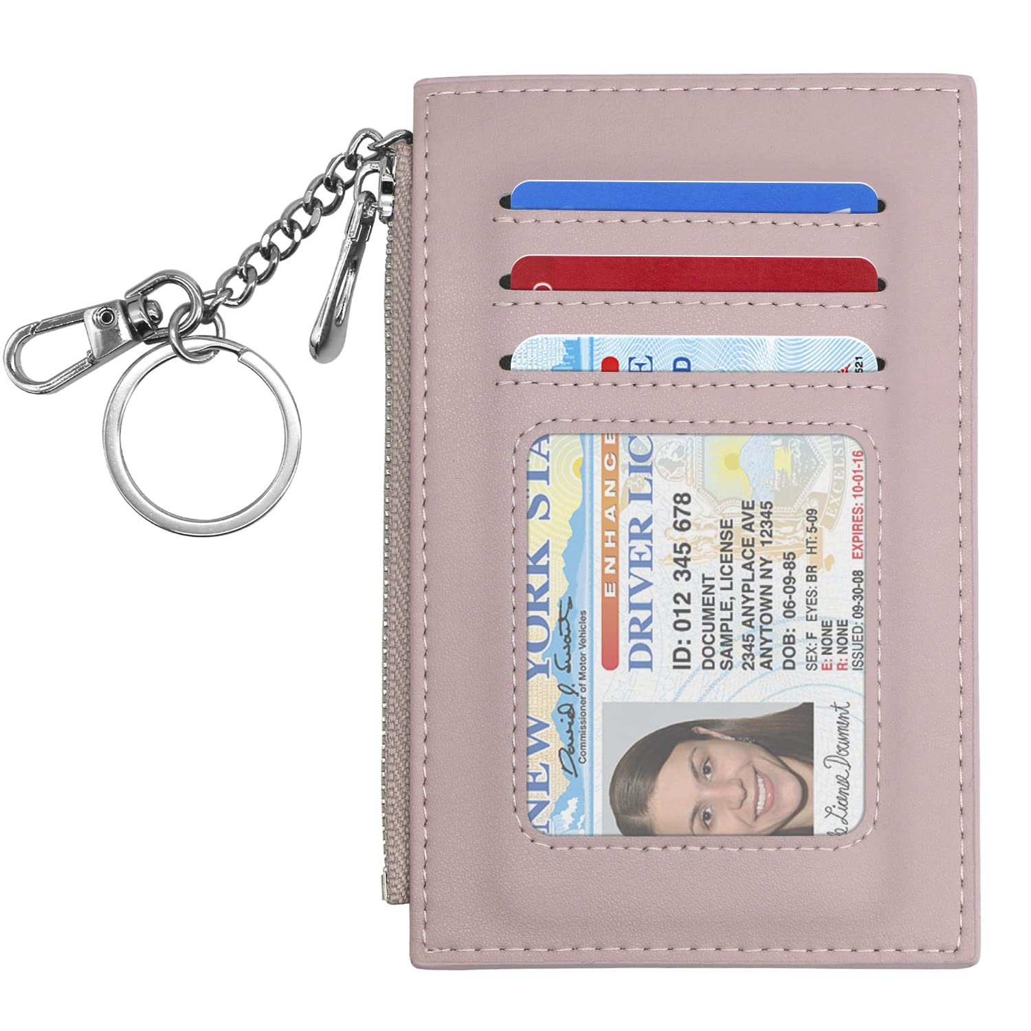 Padike Women's Slim RFID Blocking Credit Card Holder - Mini Front Pocket Wallet with Keychain & Coin Purse (Baby Pink) | Perfect for Travel, Shopping & Everyday Essentials Organization