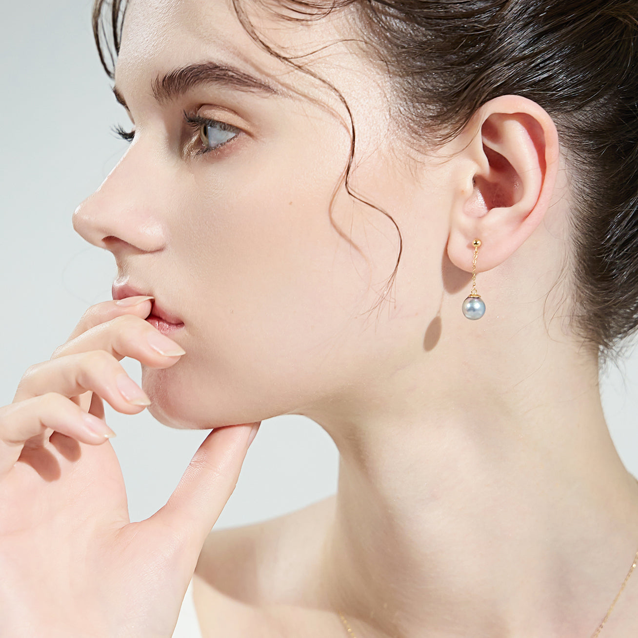 18K Gold Silver Blue Akoya Pearl Earrings for Women - Elegant Stud Earrings for Wedding, Party & Special Occasions | KE00163