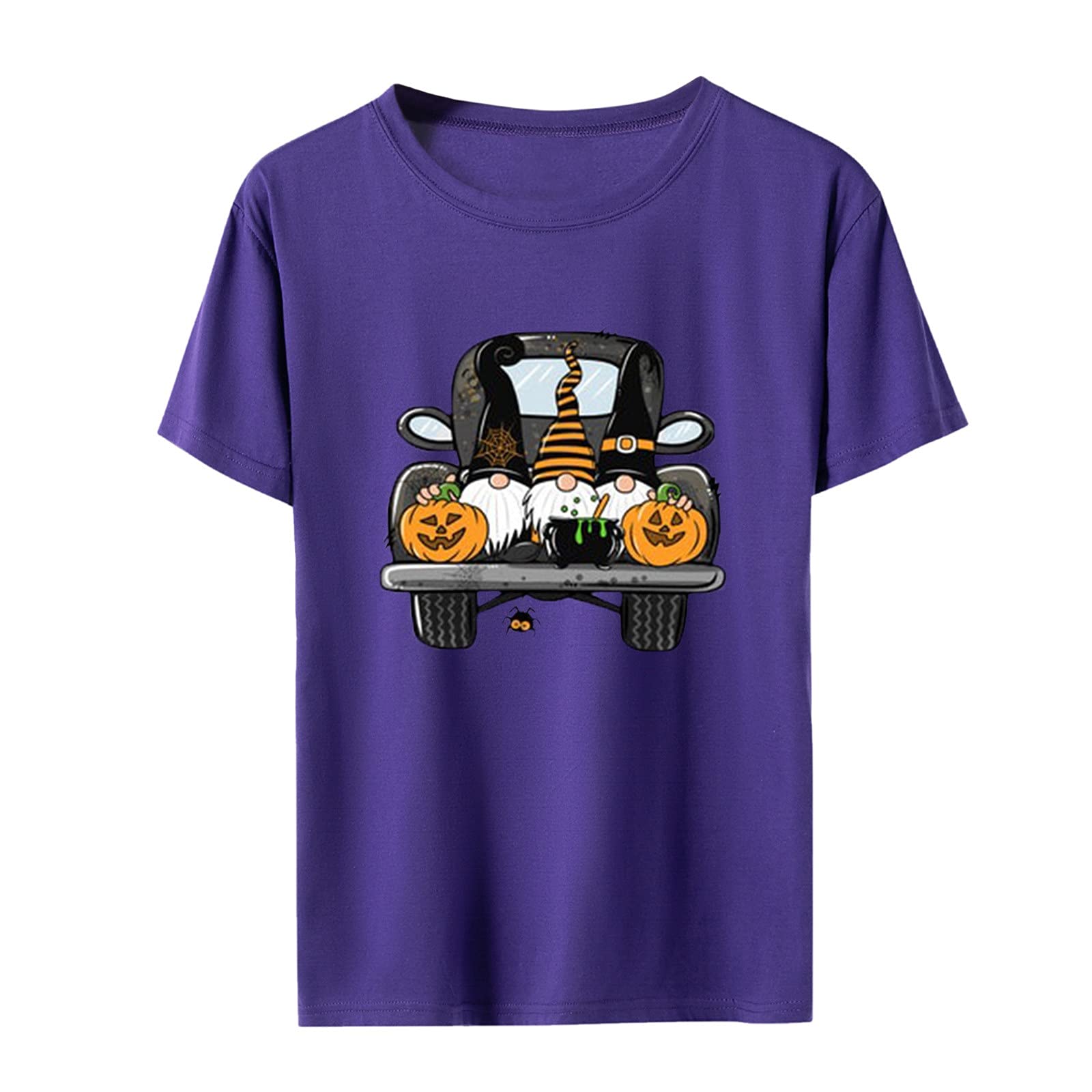 Halloween Cat Ghost Graphic T-Shirt for Women - Cute Crewneck Casual Loose Fit Tunic Top with Short Sleeves | Perfect for Halloween Parties, Cosplay & Everyday Wear