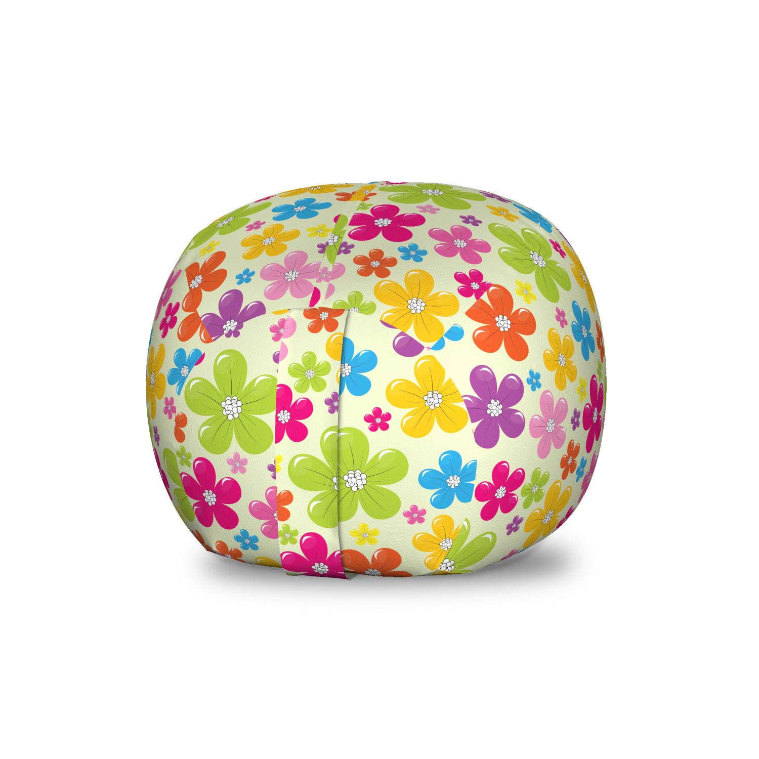 Ambesonne Colorful Storage Toy Bag Chair - 60s Inspired Hippie Flower Design, Washable Stuffed Animal Organizer for Kids Room, Small Multicolor Bean Bag - Perfect for Playrooms, Bedrooms & Nursery Decor