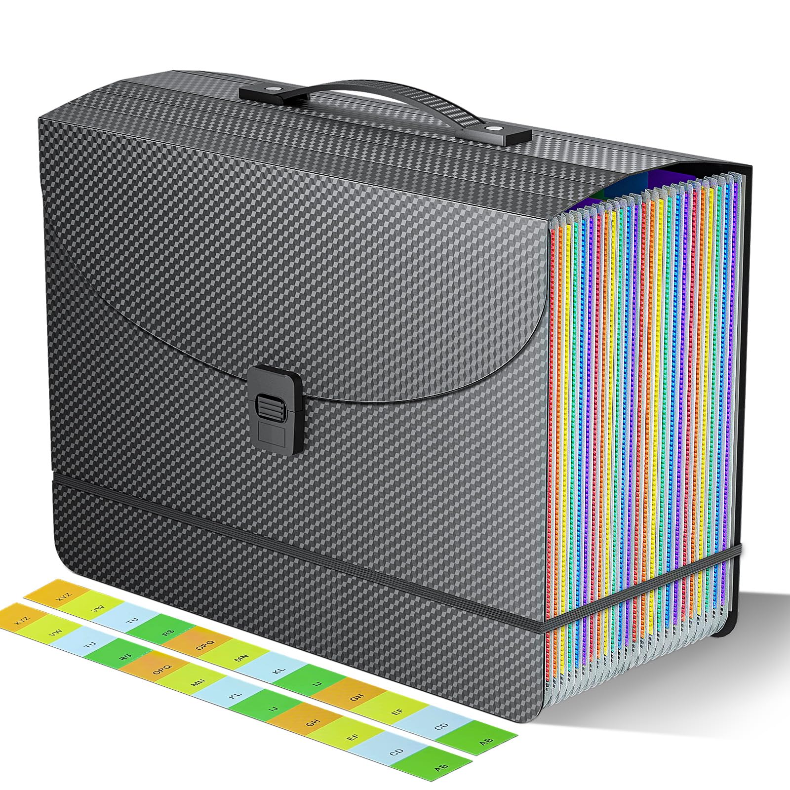25-Pocket Expanding File Folder with Plastic Handle - Accordion File Organizer for Bills, Receipts & Documents - Portable Filing Box with Colored Tabs (A4/Letter Size) - Perfect for Office, Home & School Organization