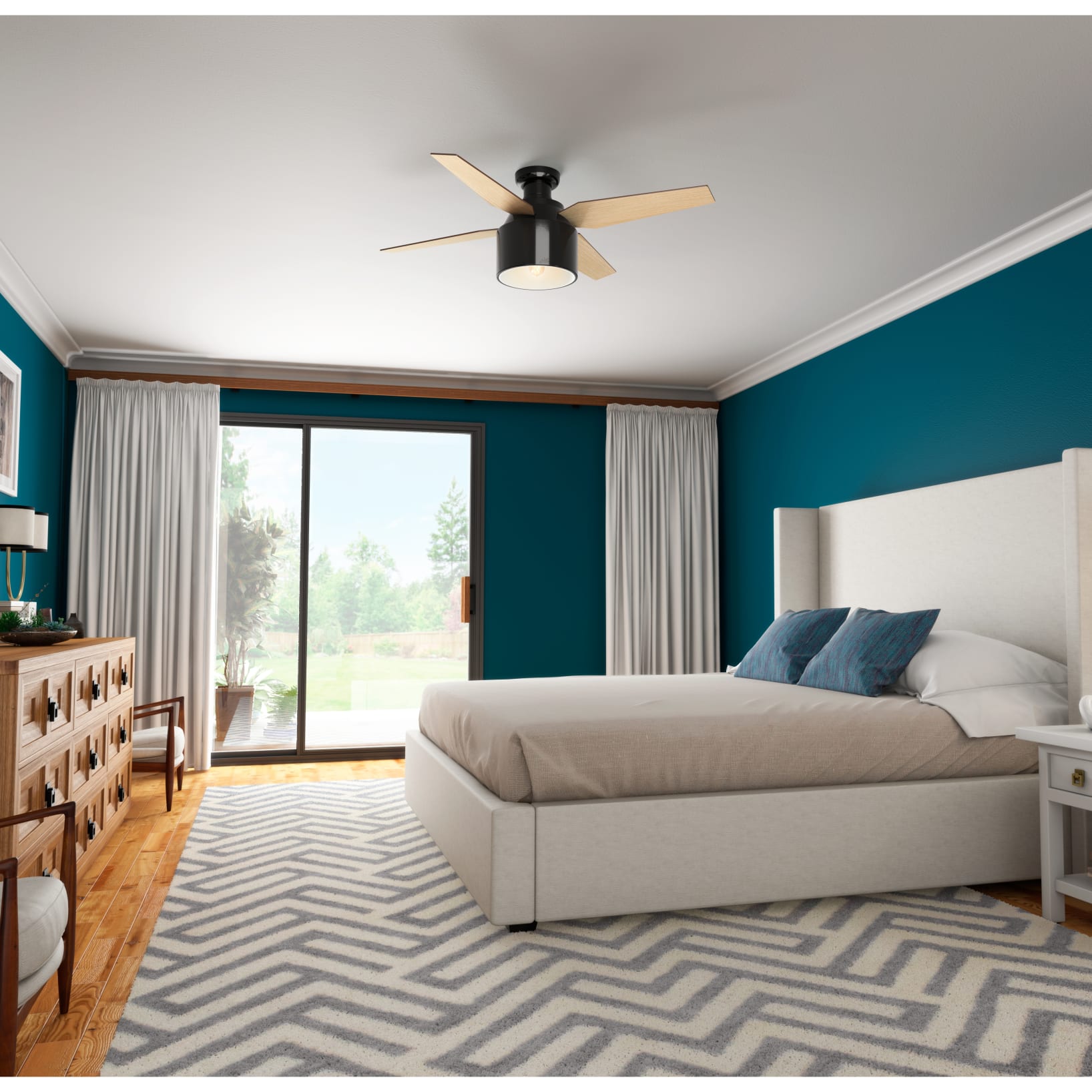 Hunter 52 Inch Cranbrook Low Profile Ceiling Fan with Light Kit - Gloss Black Finish - Energy Efficient Quiet DC Motor - Perfect for Bedroom, Living Room & Indoor Spaces