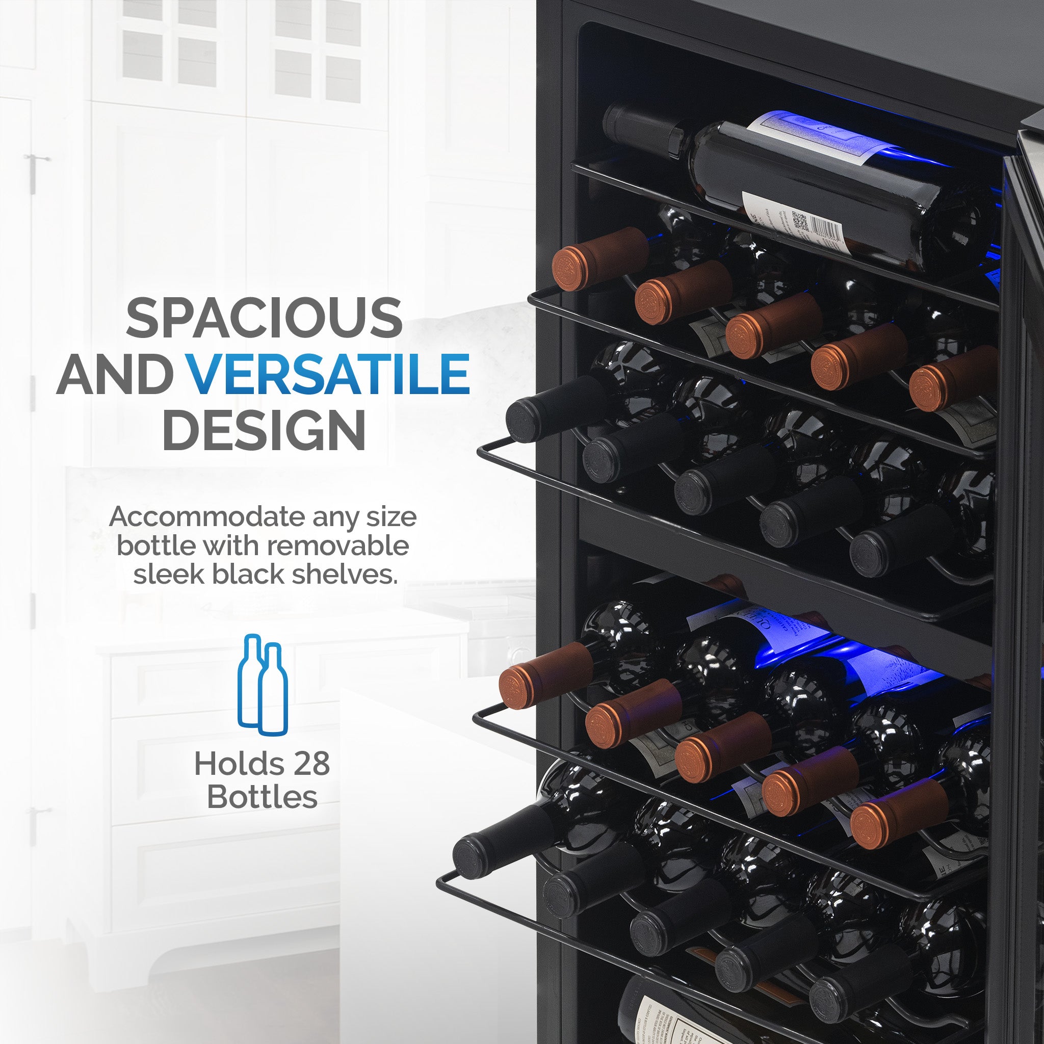 Newair® 28 Bottle 18.9 Inch Stainless Steel Freestanding Dual Zone Wine Cooler Refrigerator - Perfect for Home Bars, Restaurants, and Wine Cellars