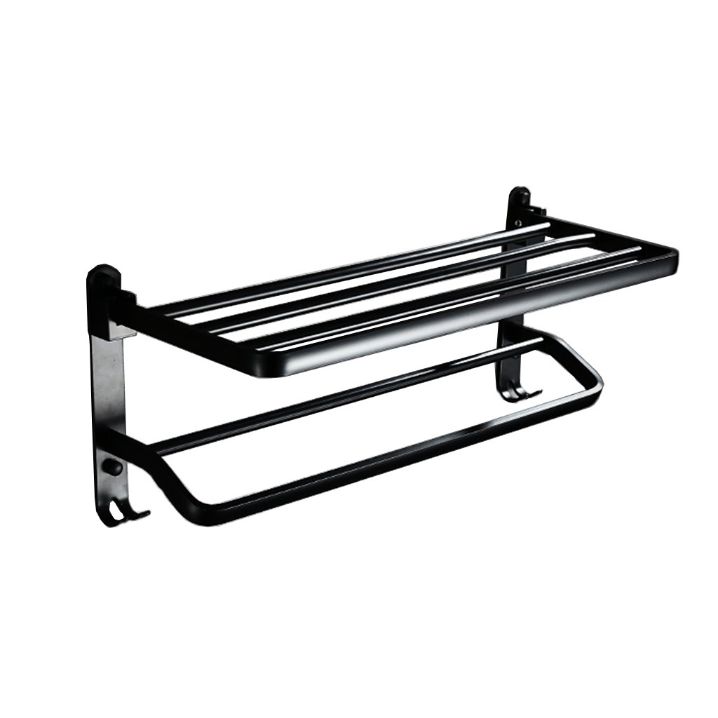 Stainless Steel Double Towel Bar with 2-Tier Shelf - 60cm Rust-Free Bathroom Towel Rack, Large Capacity Space-Saving Design for Modern Homes (Black) - Perfect for Bathrooms, Laundry Rooms & Spa Areas