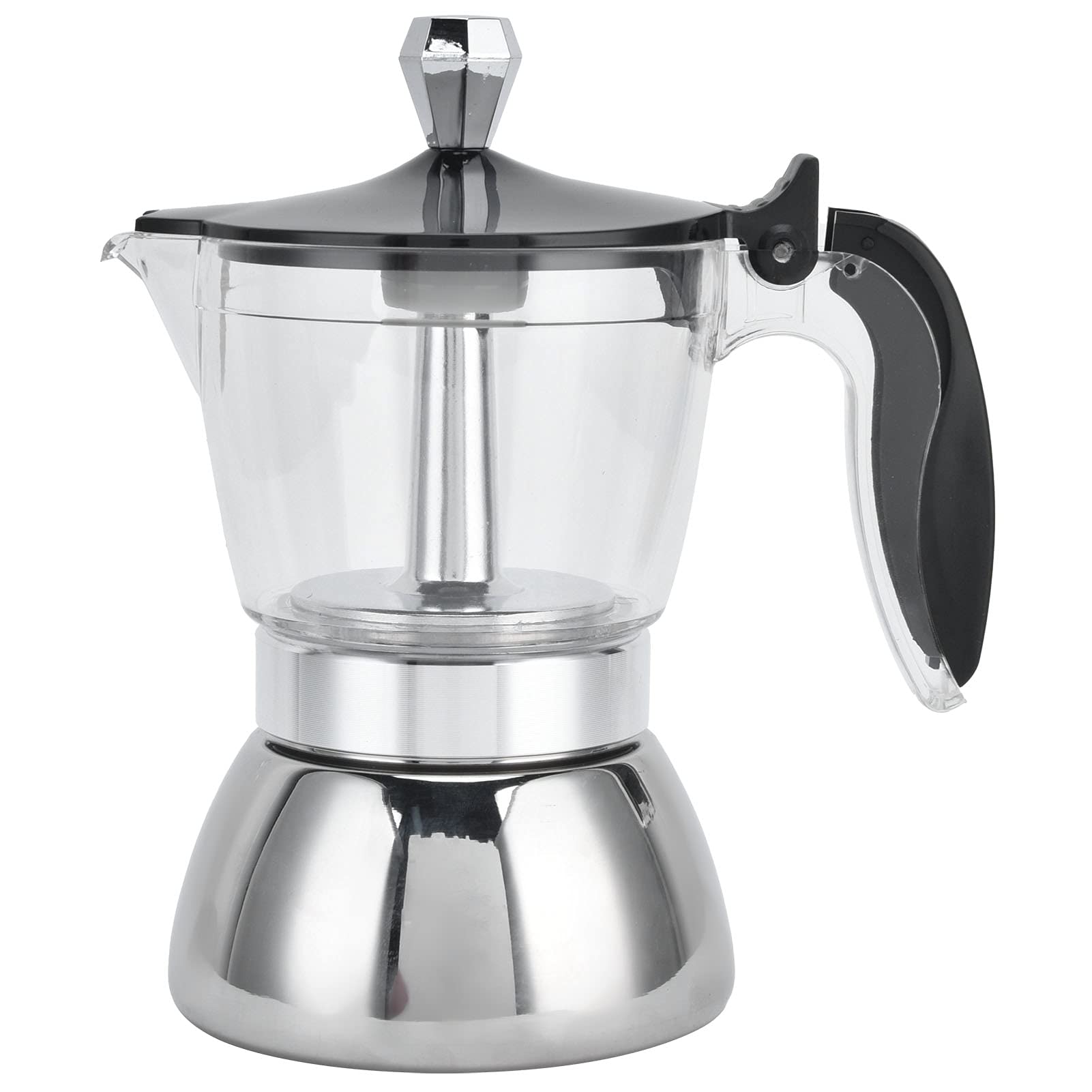 Stainless Steel 4-Cup Moka Pot Coffee Maker with Crystal Glass Top - Stovetop Espresso Maker for Home & Kitchen - Perfect for Espresso, Latte & Cappuccino