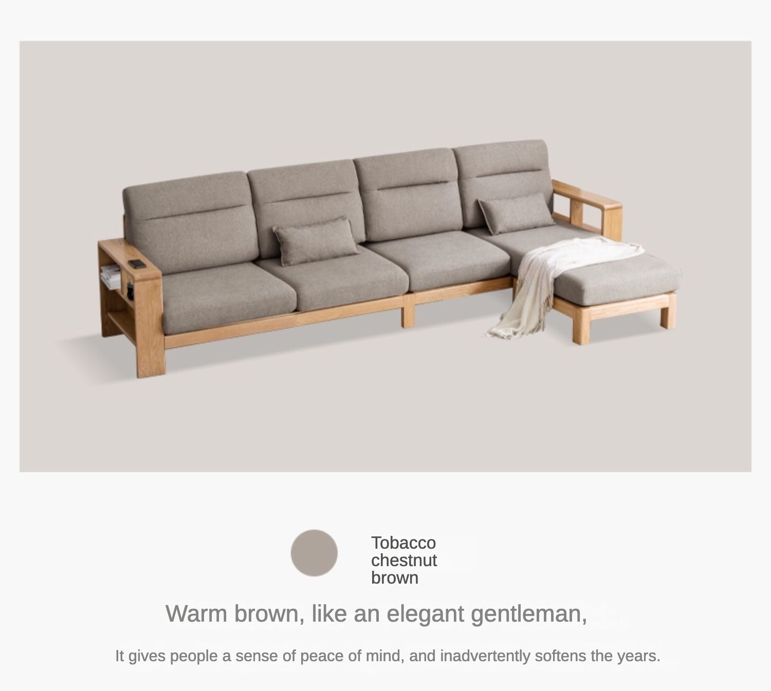 Premium Oak Solid Wood Sectional Sofa Set - Modern L-Shaped Couch with Storage for Living Room, Lounge & Family Room - Durable Hardwood Furniture for Home Decor