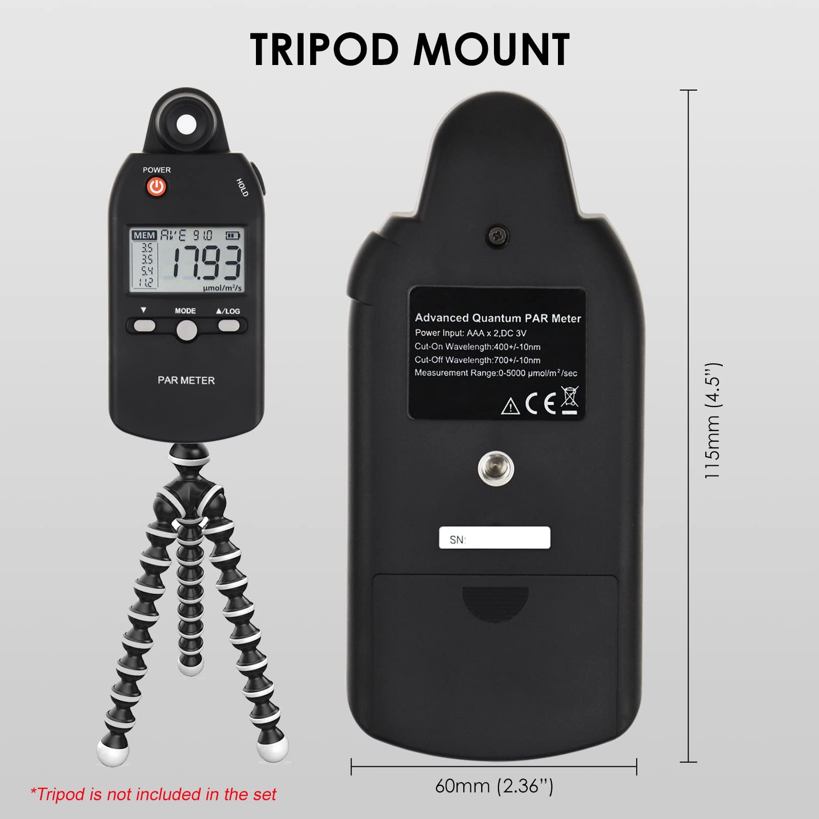 High Precision Quantum PAR Meter 400-700nm - Full Spectrum PPFD Tester for Indoor/Outdoor Plants - Measure Photosynthetic Light Intensity (Ideal for Hydroponics, Greenhouses & Grow Lights)