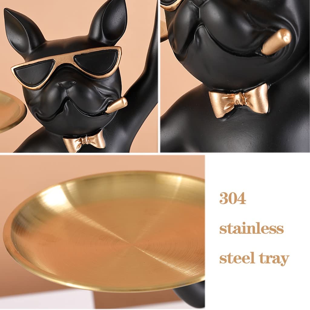 Resin Bulldog Key Bowl - Dog Figurine Tray for Entryway & Jewelry Storage | Phone, Wallet & Coin Organizer (Orange)