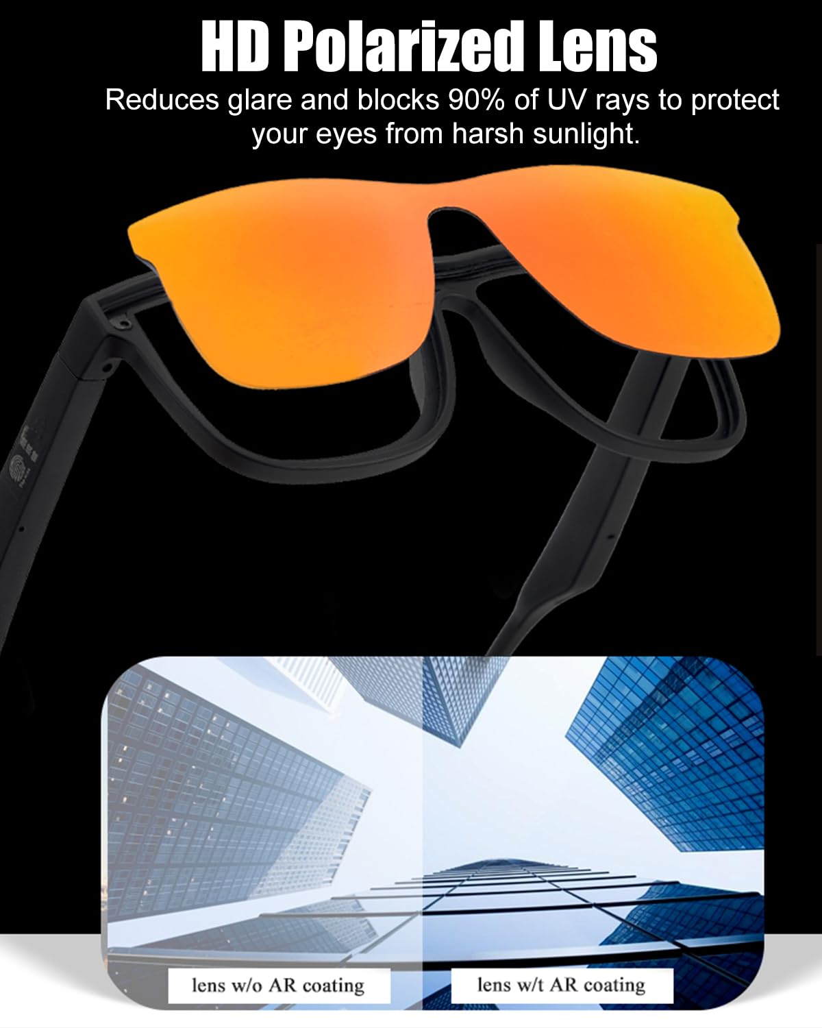 Smart Bluetooth Sunglasses for Men & Women - Polarized Lenses, Built-in Speakers, Touch/Voice Control - Perfect for Running, Driving & Outdoor Activities