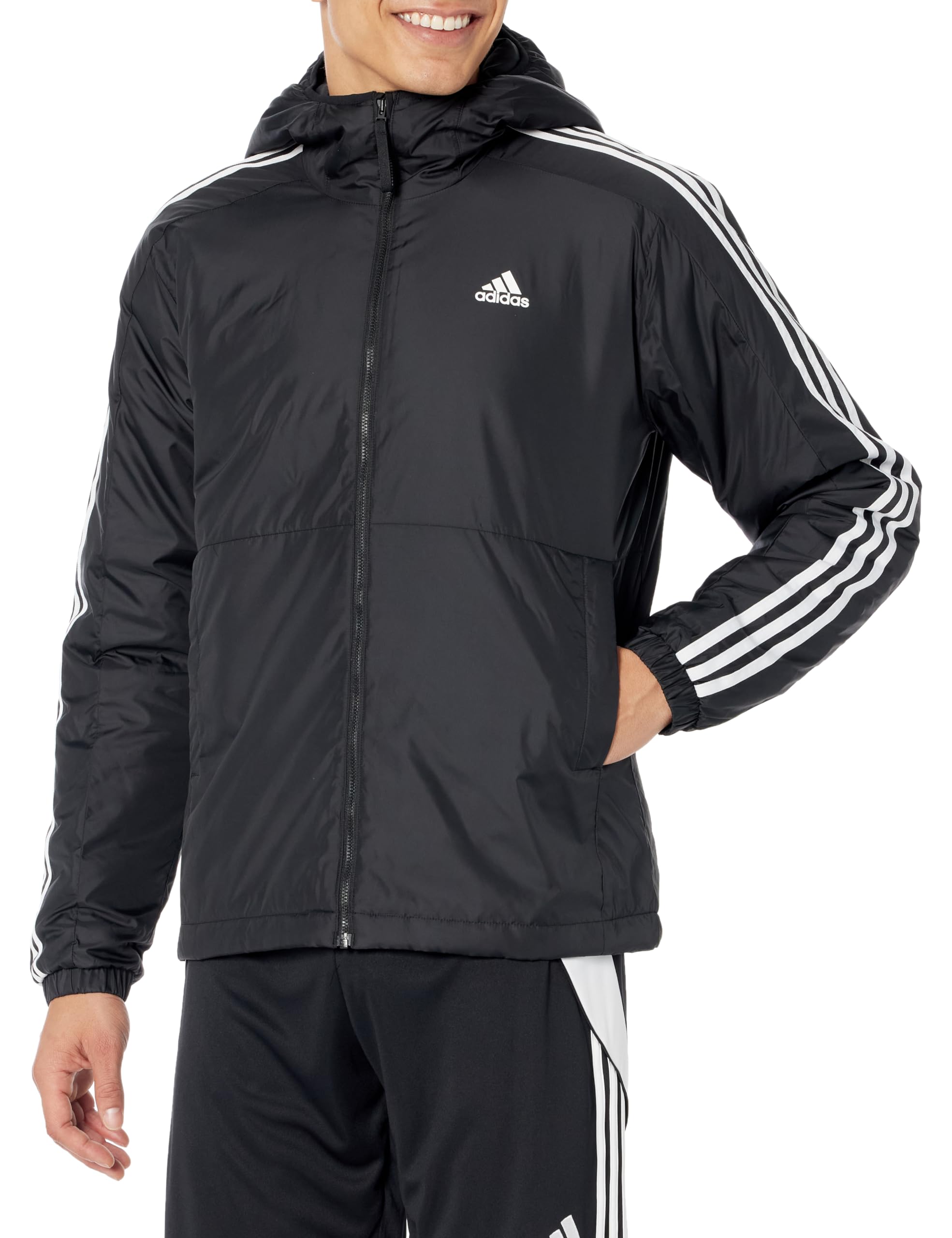 Adidas Men's Essentials 3-Stripes Insulated Hooded Jacket - Warm Winter Coat for Outdoor Sports & Casual Wear