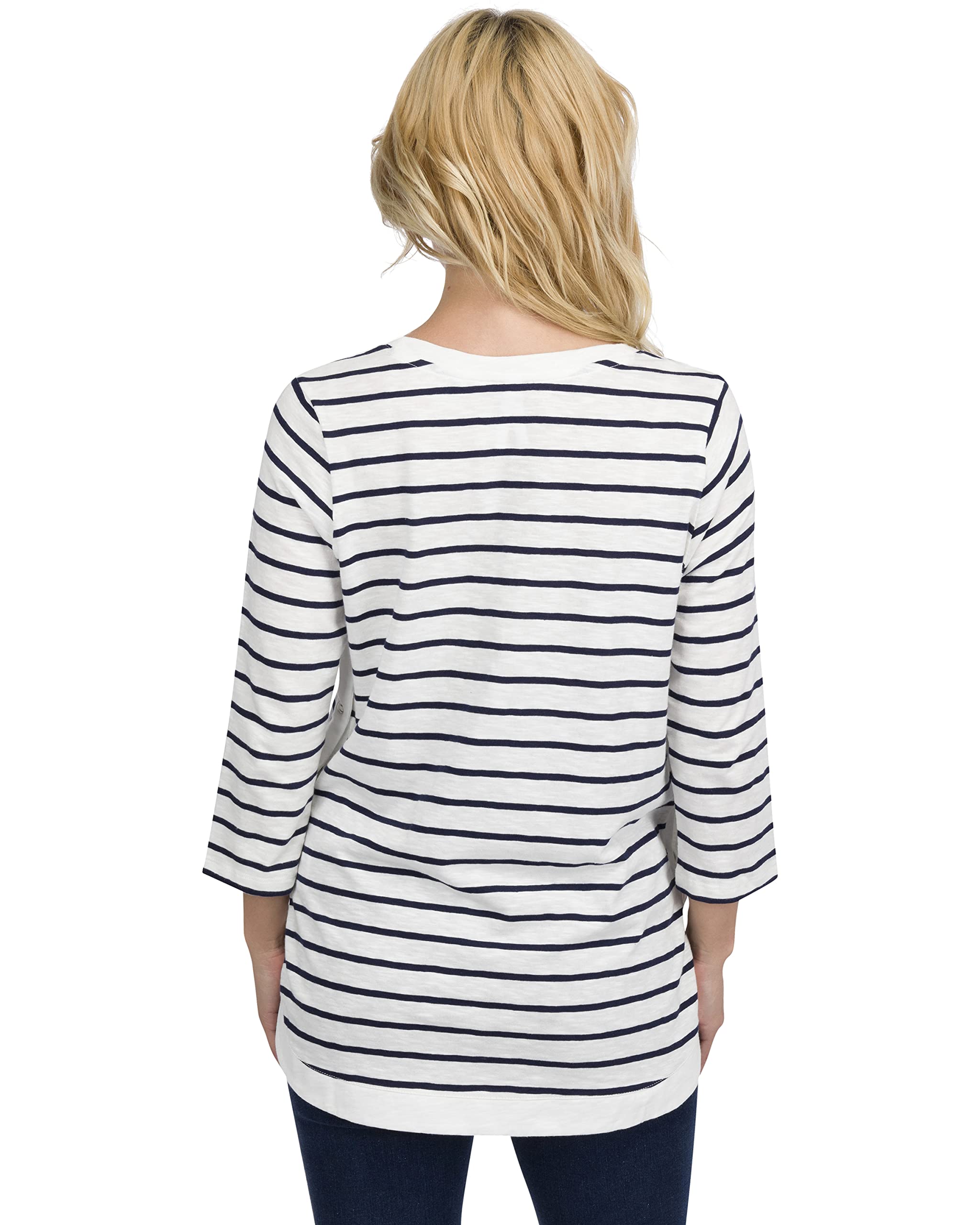 Striped Side-Button Maternity Nursing Long Sleeve Top - Lightweight Pregnancy Shirt & Blouse for Office Work - Comfortable Breastfeeding Clothes for Professional Women | Perfect for Business Meetings, Office Wear & Nursing Moms