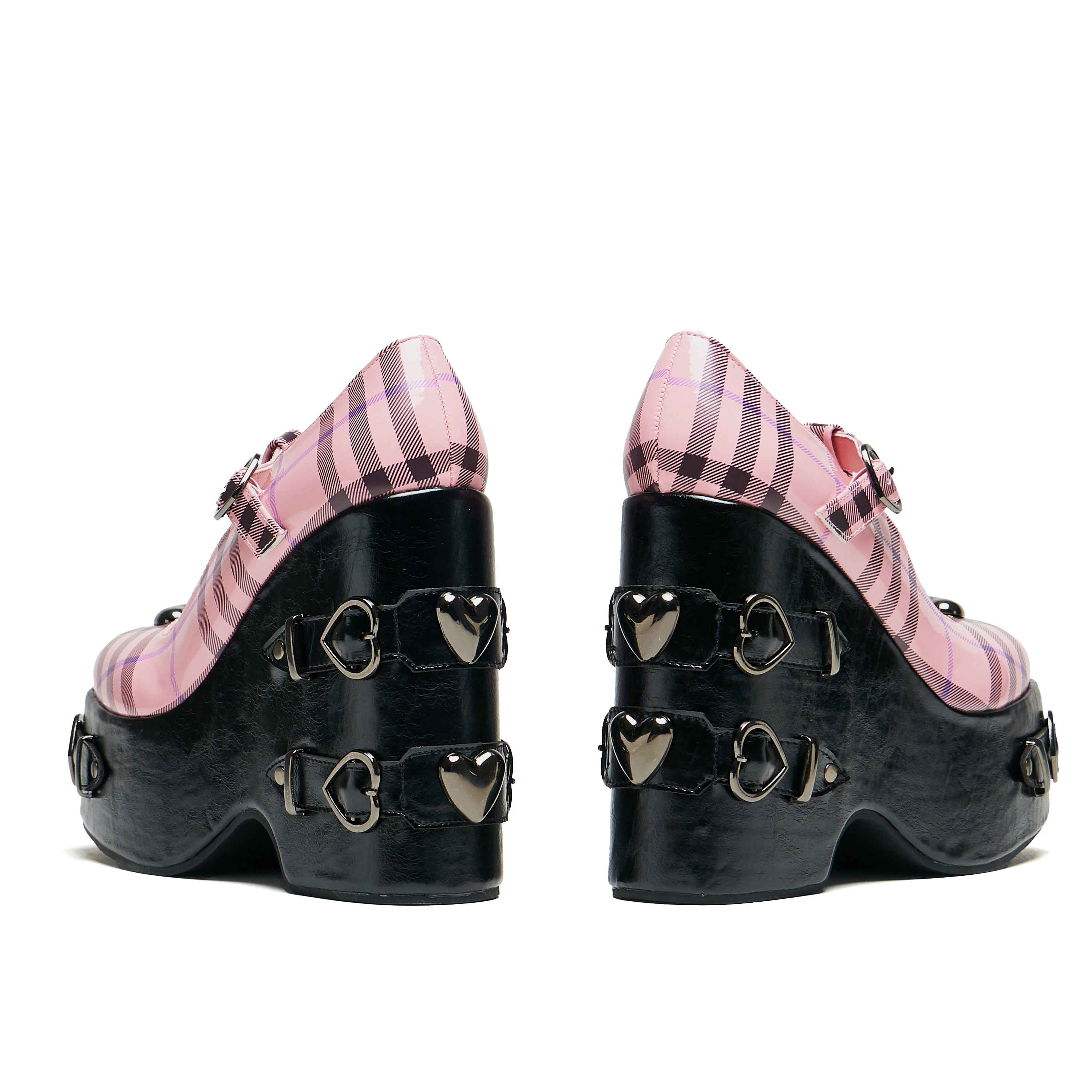 Sweet Apathy Plaid Wedge Mary Janes for Women - Pink Chunky Heel Shoes | Casual & Office Wear | Comfortable Slip-On Style for Everyday Fashion