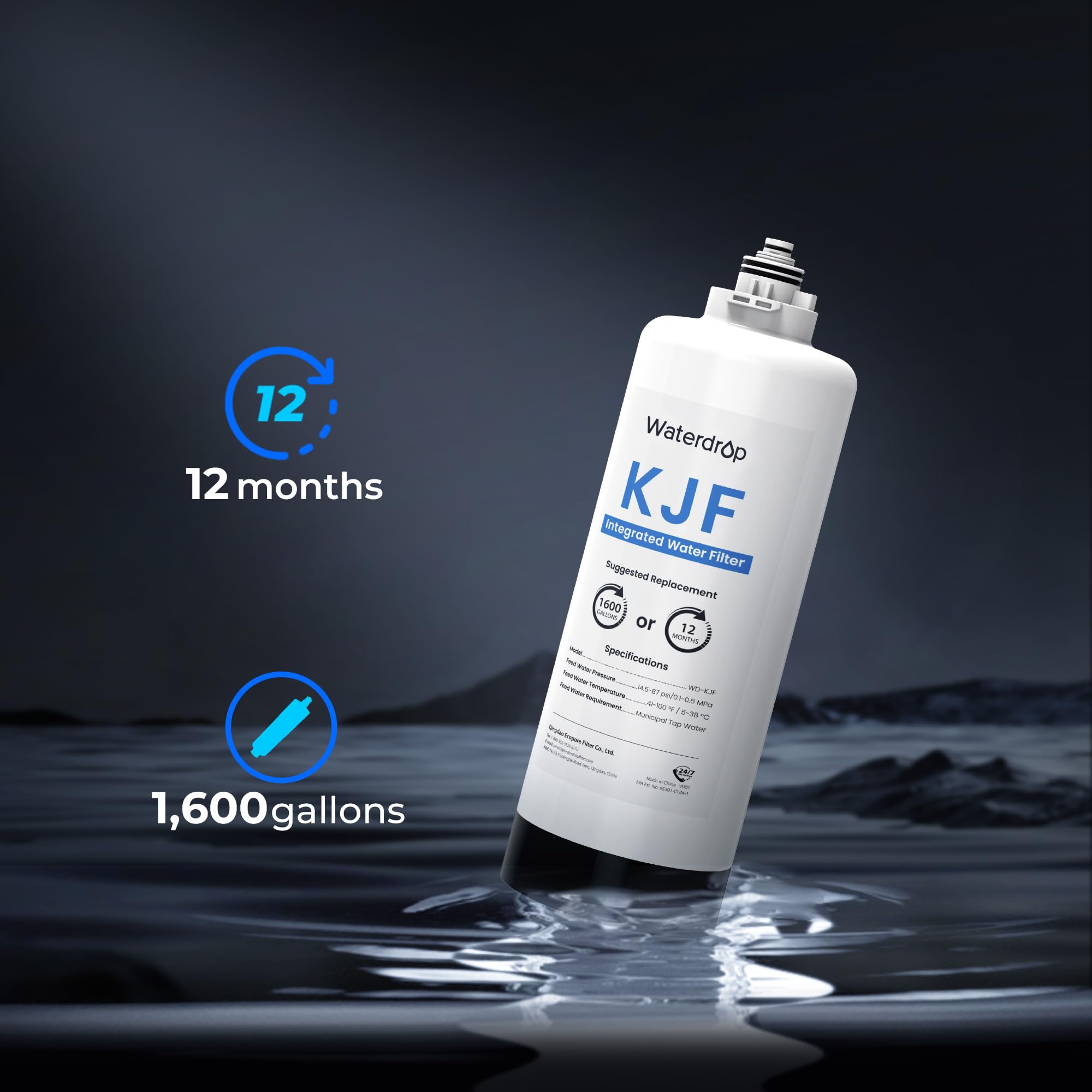 Waterdrop WD-KJF Replacement Filter for WD-KJ600 Reverse Osmosis Instant Hot Water Dispenser System - 12 Month Lifespan - Perfect for Kitchen, Office & Home Use