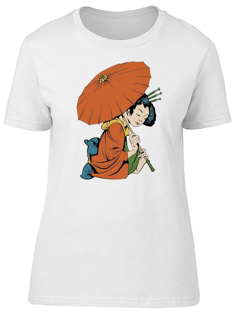 Geisha with Red Umbrella Women's T-Shirt - Japanese Art Fashion Tee for Casual Wear & Street Style