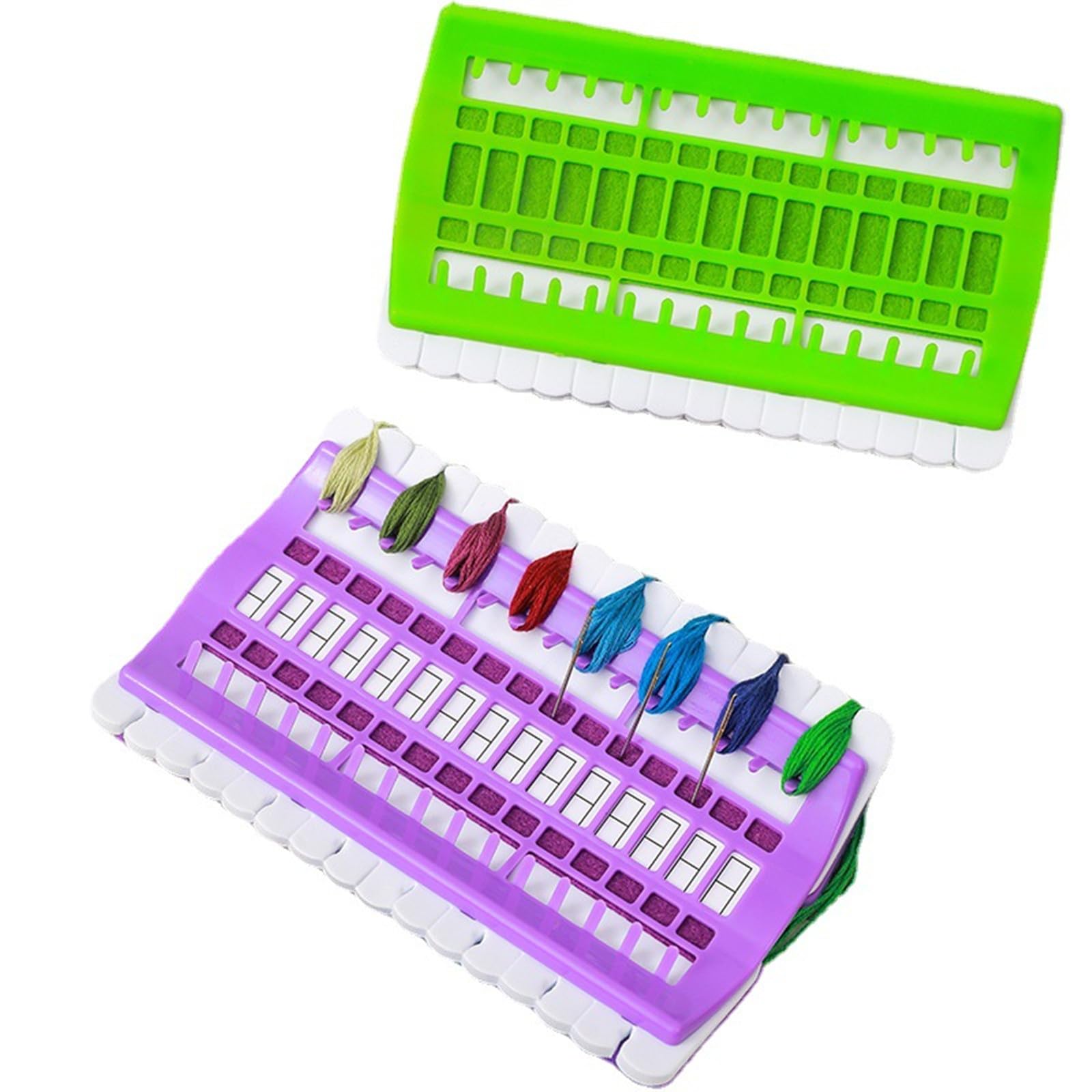 4-Piece 30-Slot Embroidery Thread Organizer Kit - Cross Stitch Floss Storage Box (Green, Blue, Pink, Purple) - Perfect for Needlework, DIY Crafts & Sewing Projects