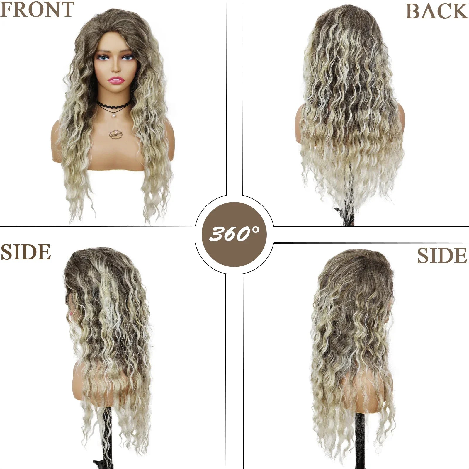 Ash Blonde Synthetic Long Curly Wig for Women - Fluffy Ombre Wave Hairstyle | Perfect for Costume Parties, Carnival, Cosplay & Daily Fashion
